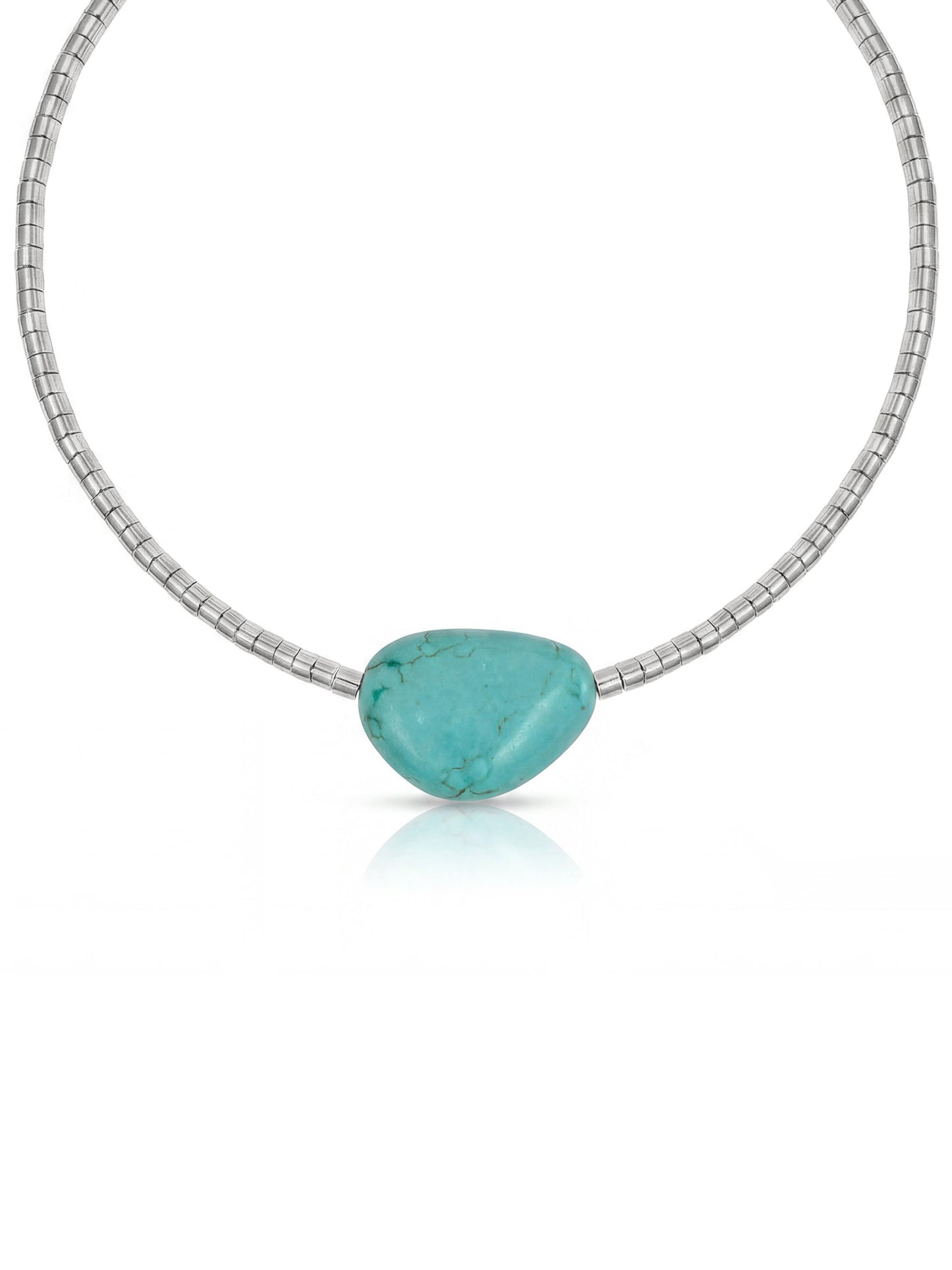 Silver Beaded Turquoise Nugget Necklace