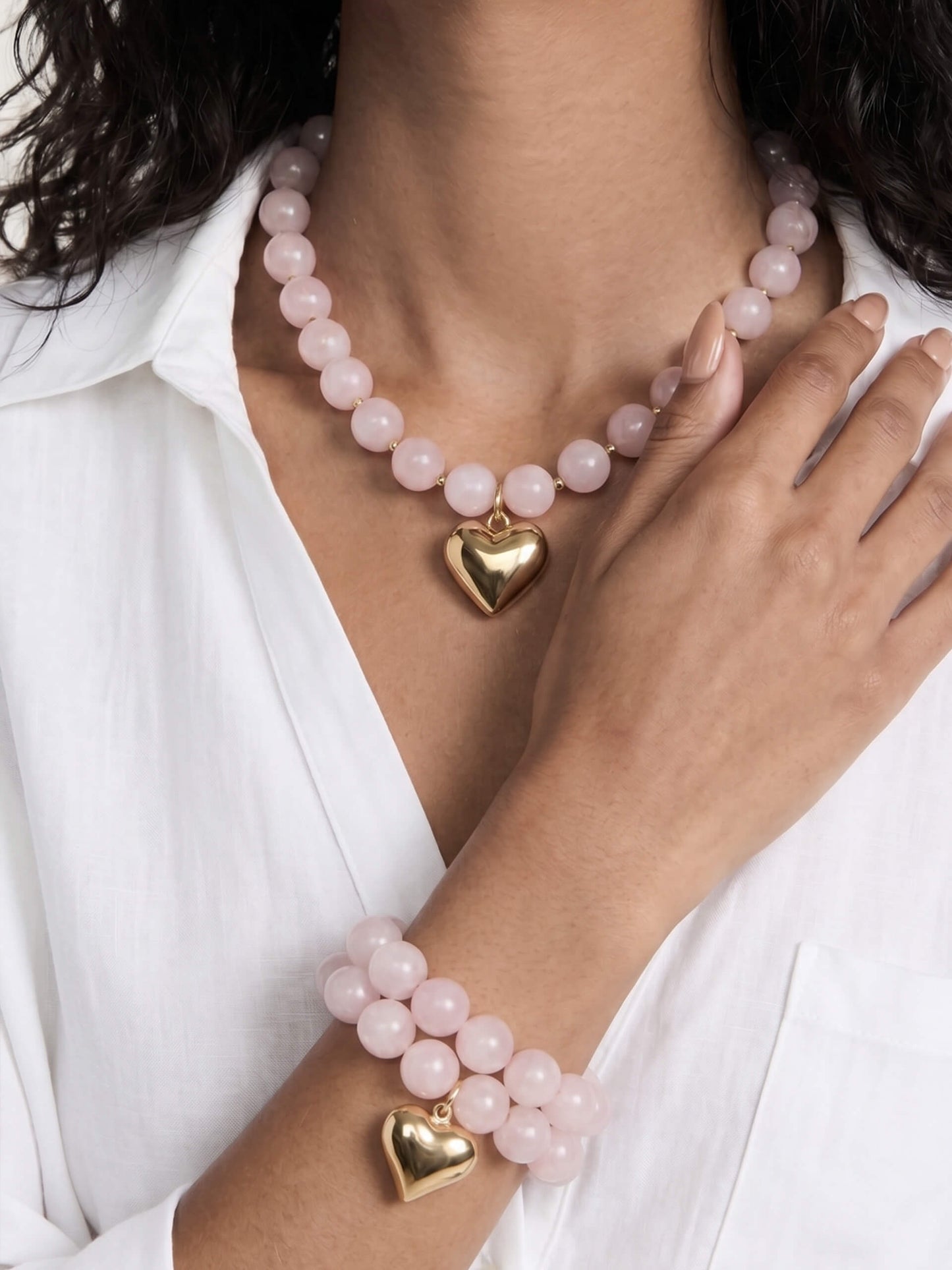 Luck and Love Set in Rose on model 2