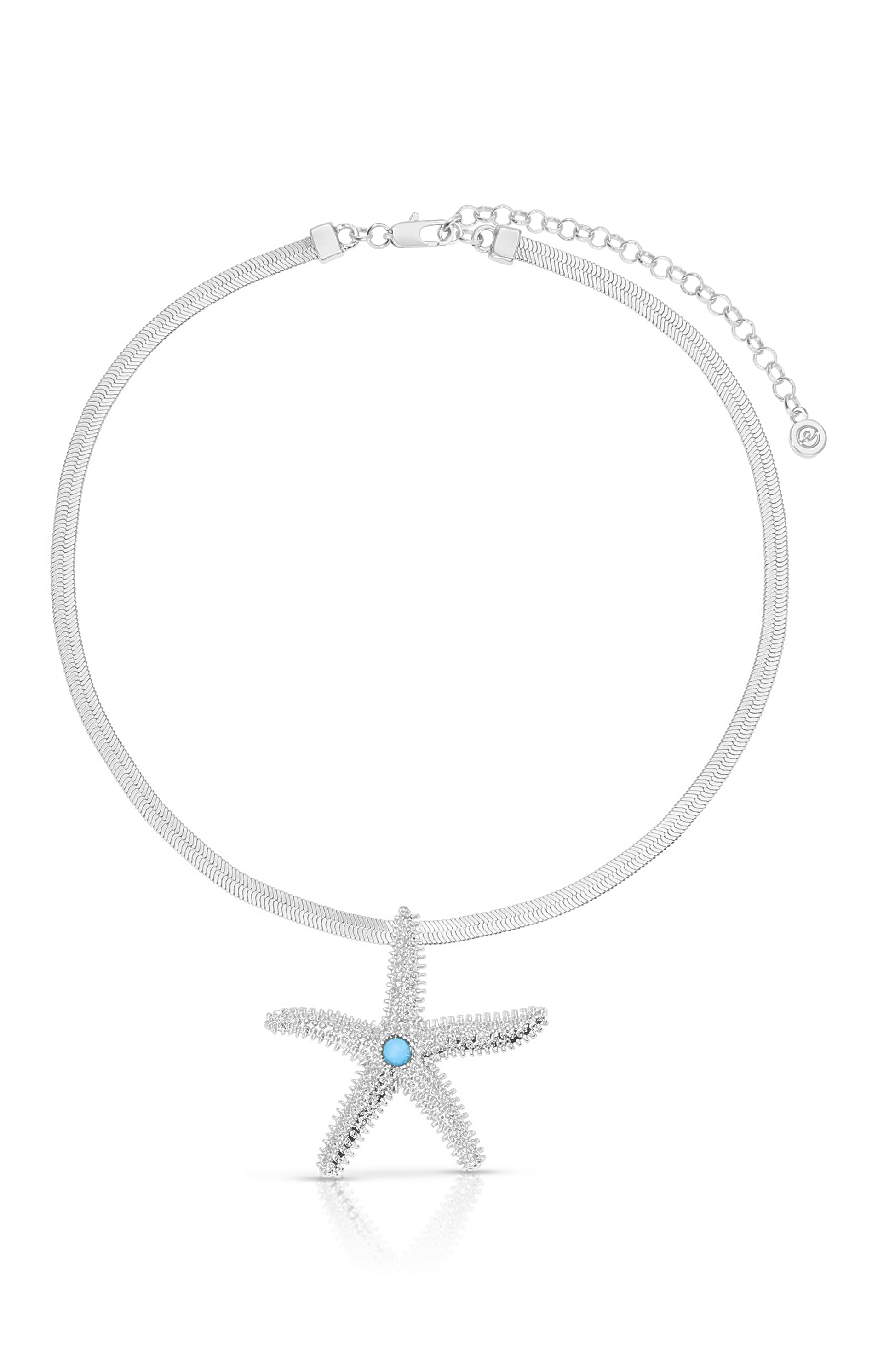 Mermaid Cove Starfish Necklace Turquoise with Silver Plating