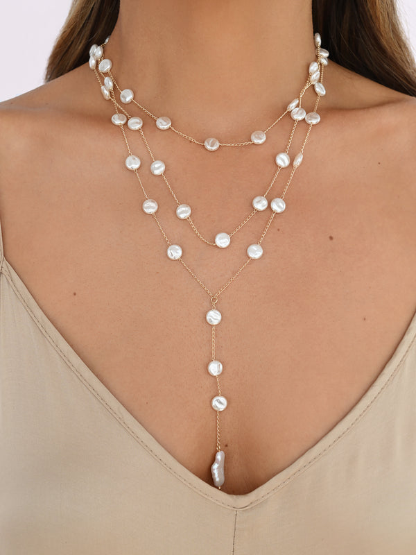 Pearl Coin Layered Lariat Necklace Second