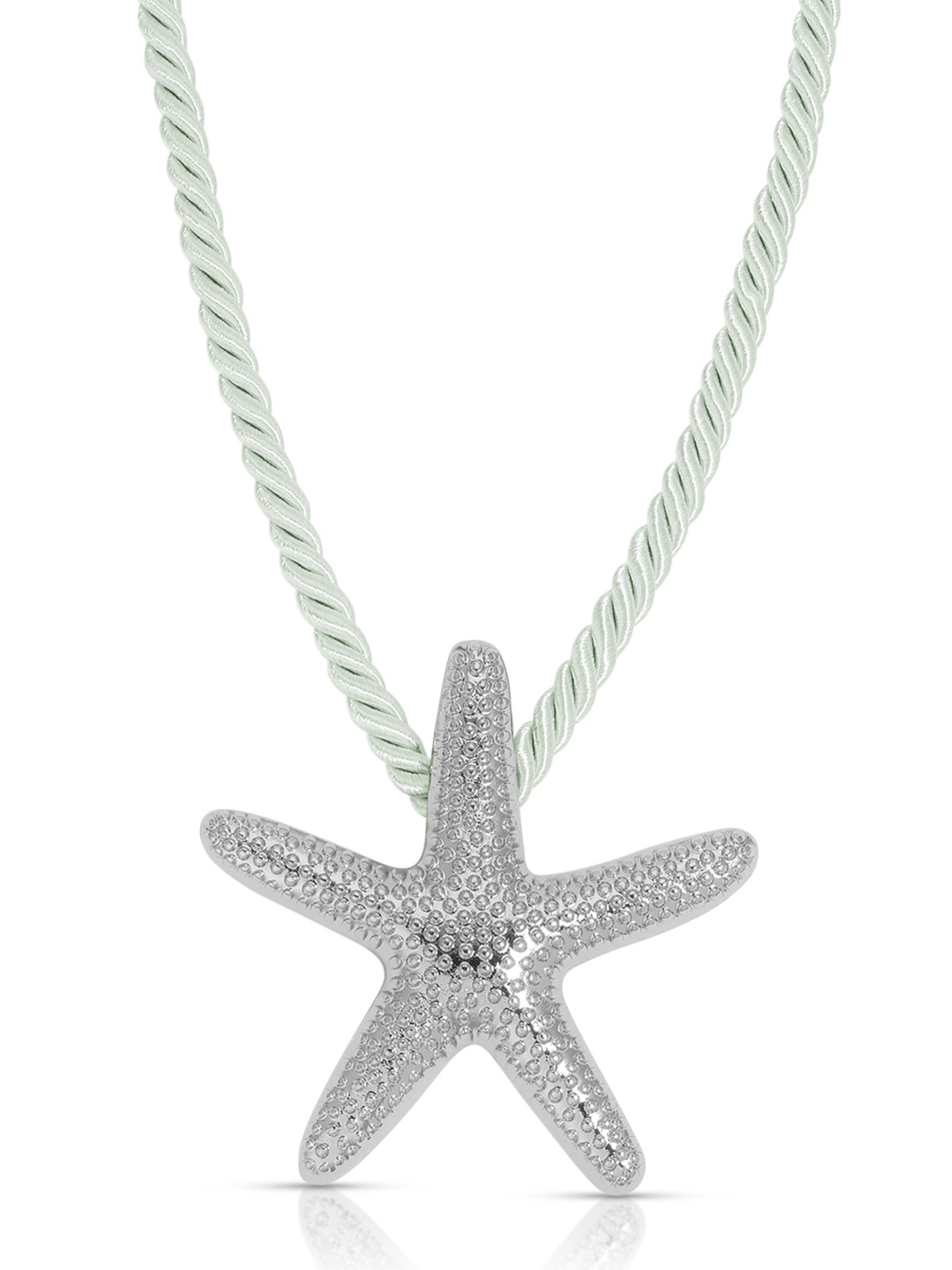 Starfish Statement Pendant Necklace Seafoam Rope with Silver Plating