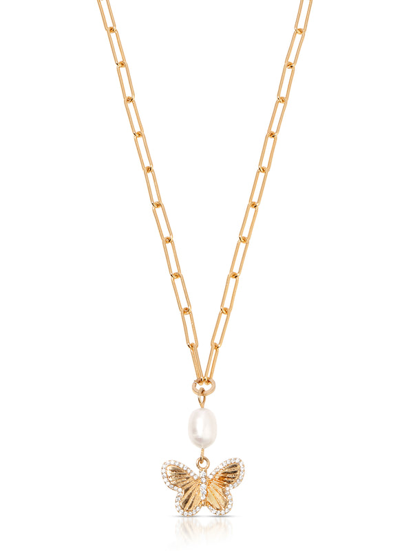 Butterfly Pearl Chain Necklace
