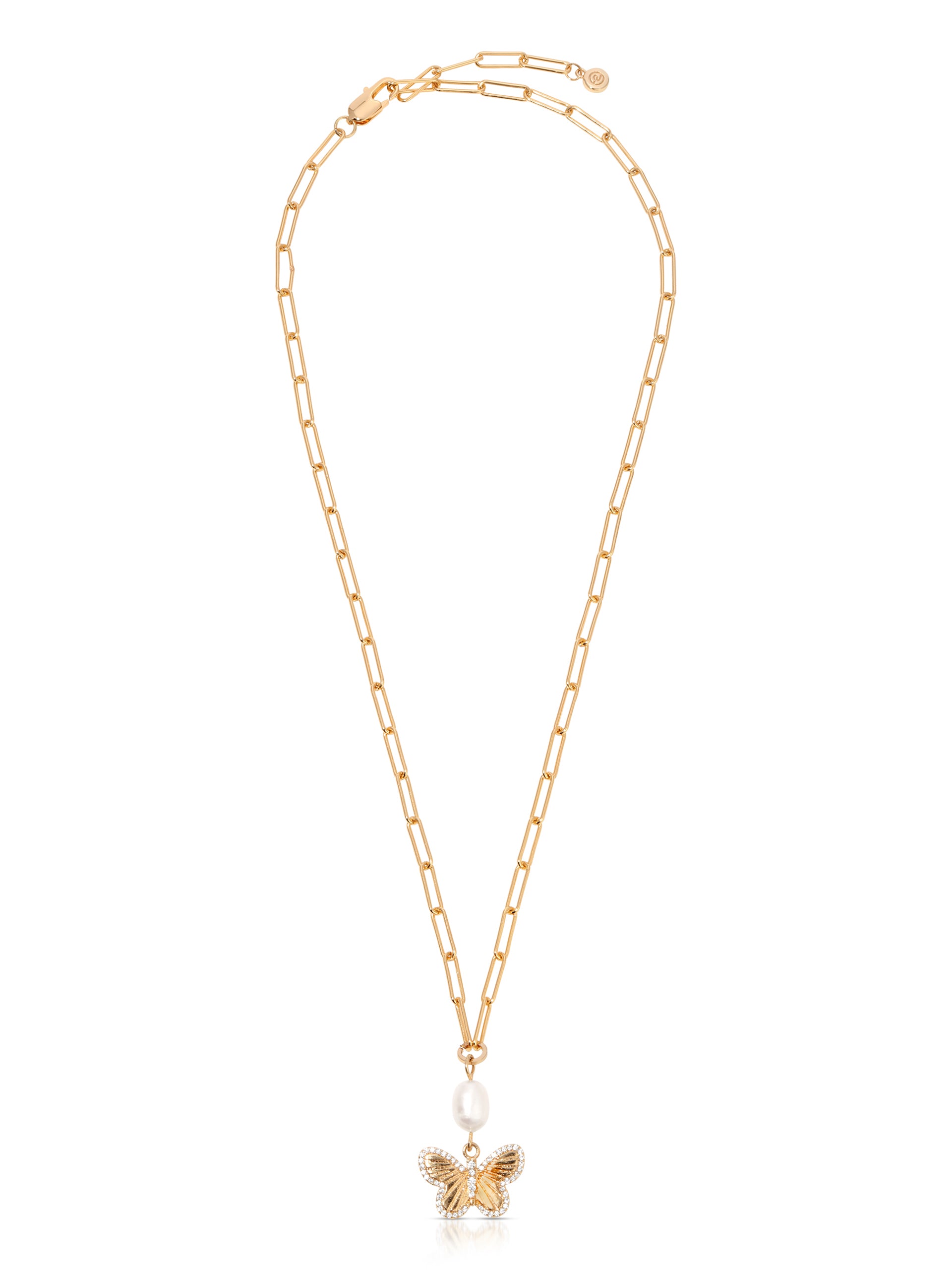 Butterfly Pearl Chain Necklace Pearl with 18k Gold Plating 2