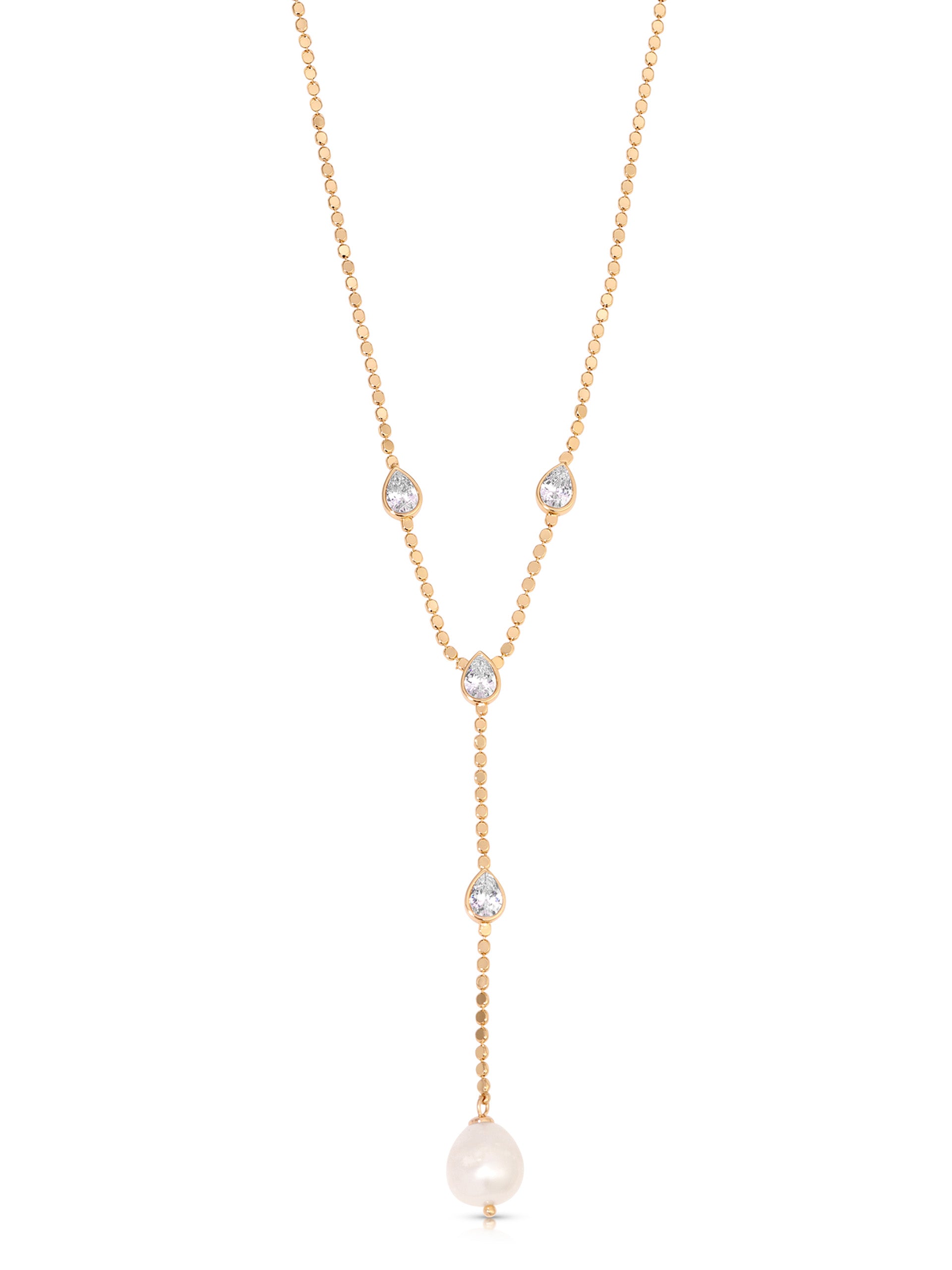 Dripping Crystal Lariat Clear Crystal with 18k Gold Plating