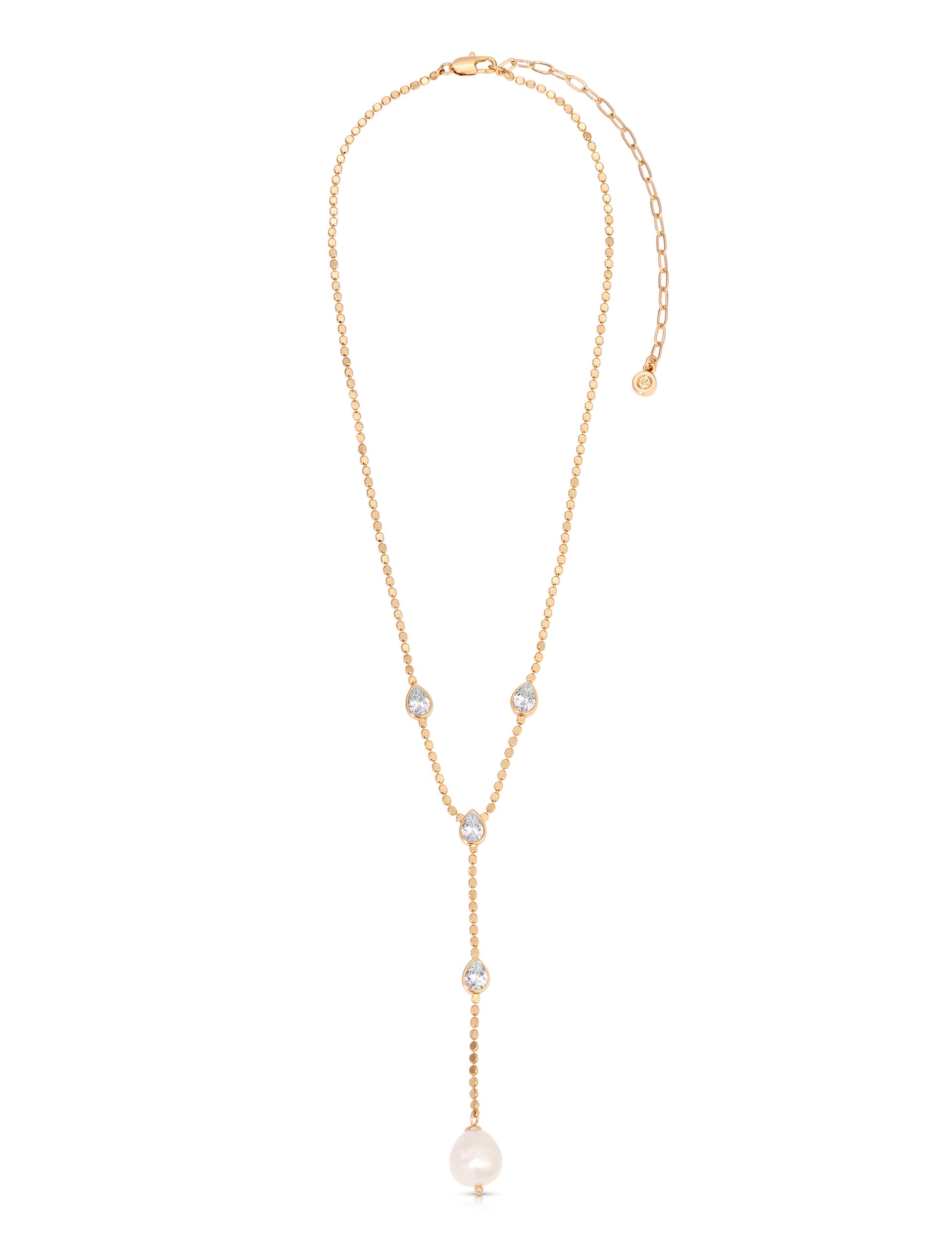 Dripping Crystal Lariat Clear Crystal with 18k Gold Plating 2