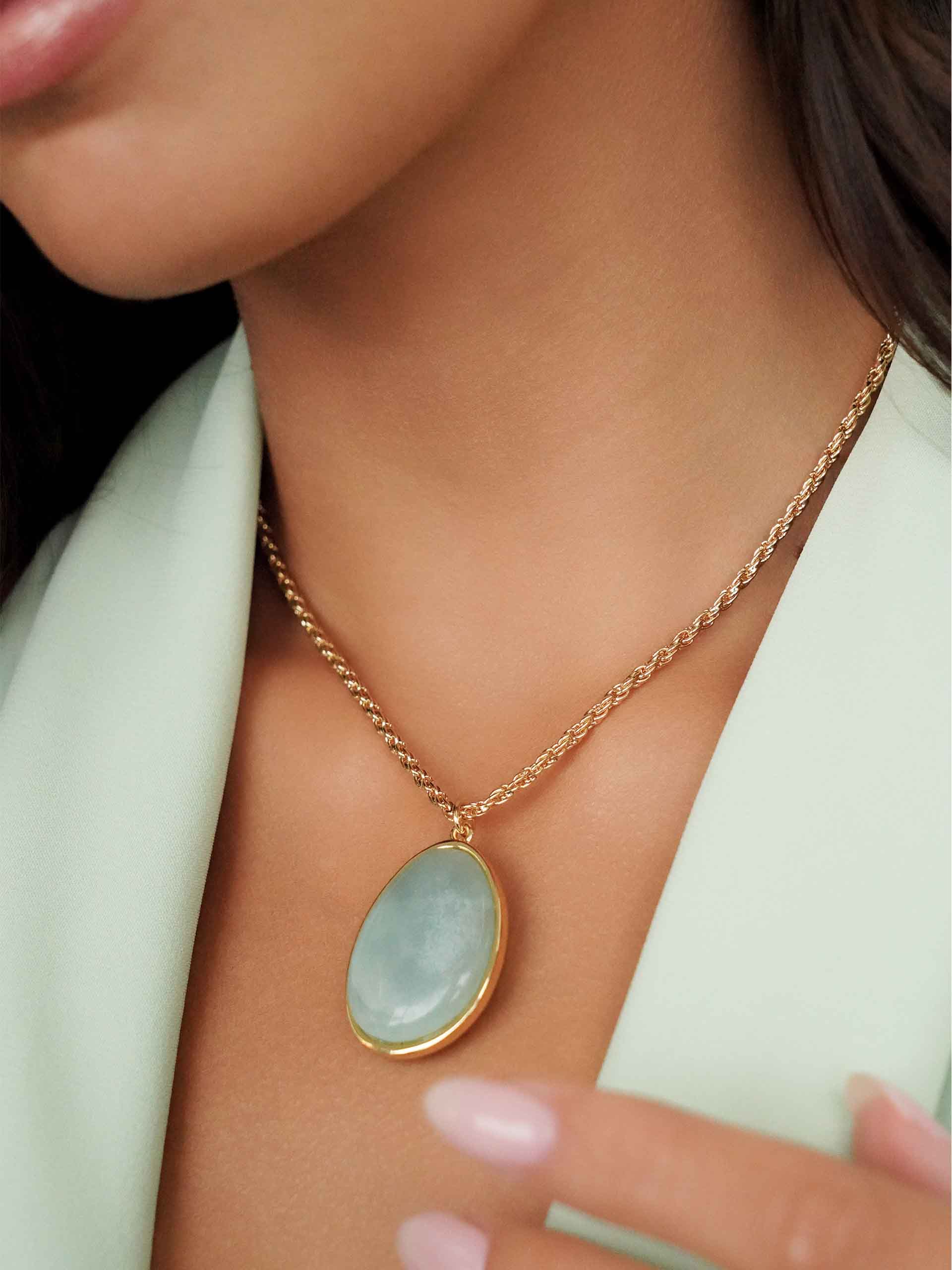 Amazonite Pendant Necklace on model 4