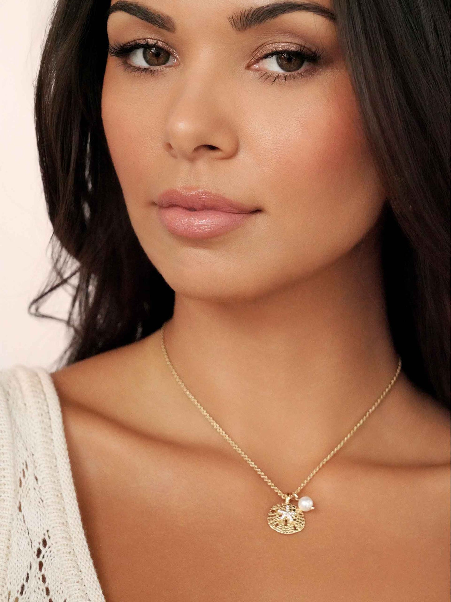 Sand Dollar Charm Necklace on model 2