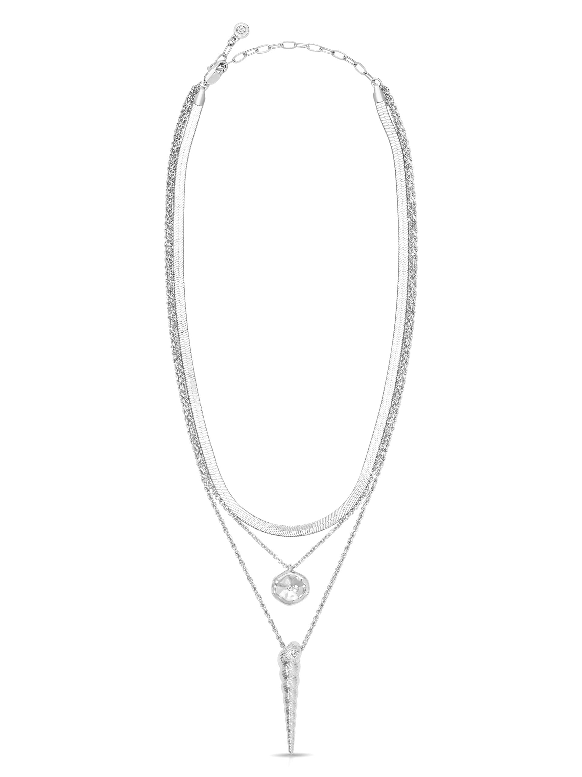 Saint Tropez Shell Necklace Clear Crystal with Silver Plating