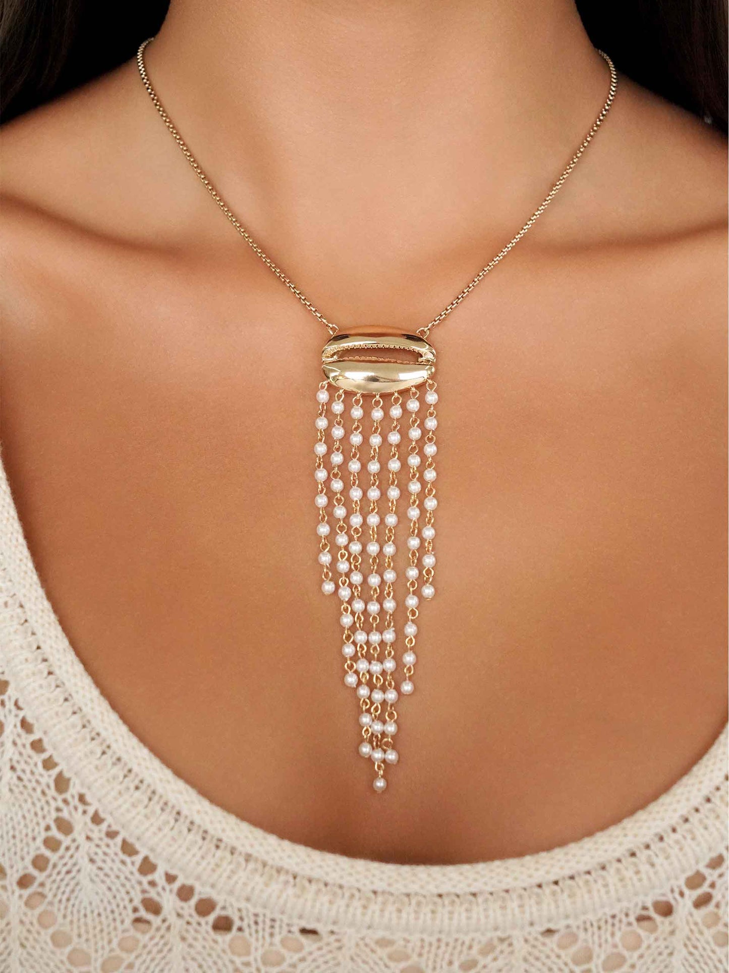 Mykonos Shell Necklace on model