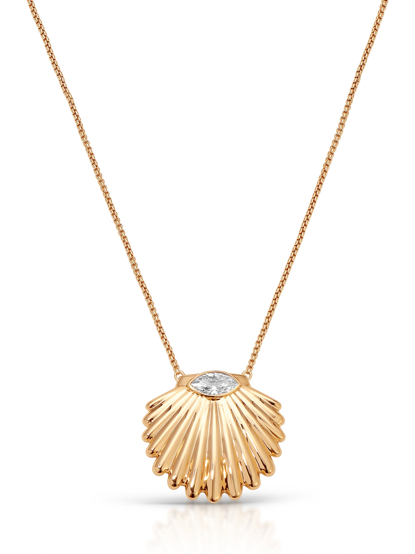 Scallop Crystal Necklace Clear Crystal with 18k Gold Plating