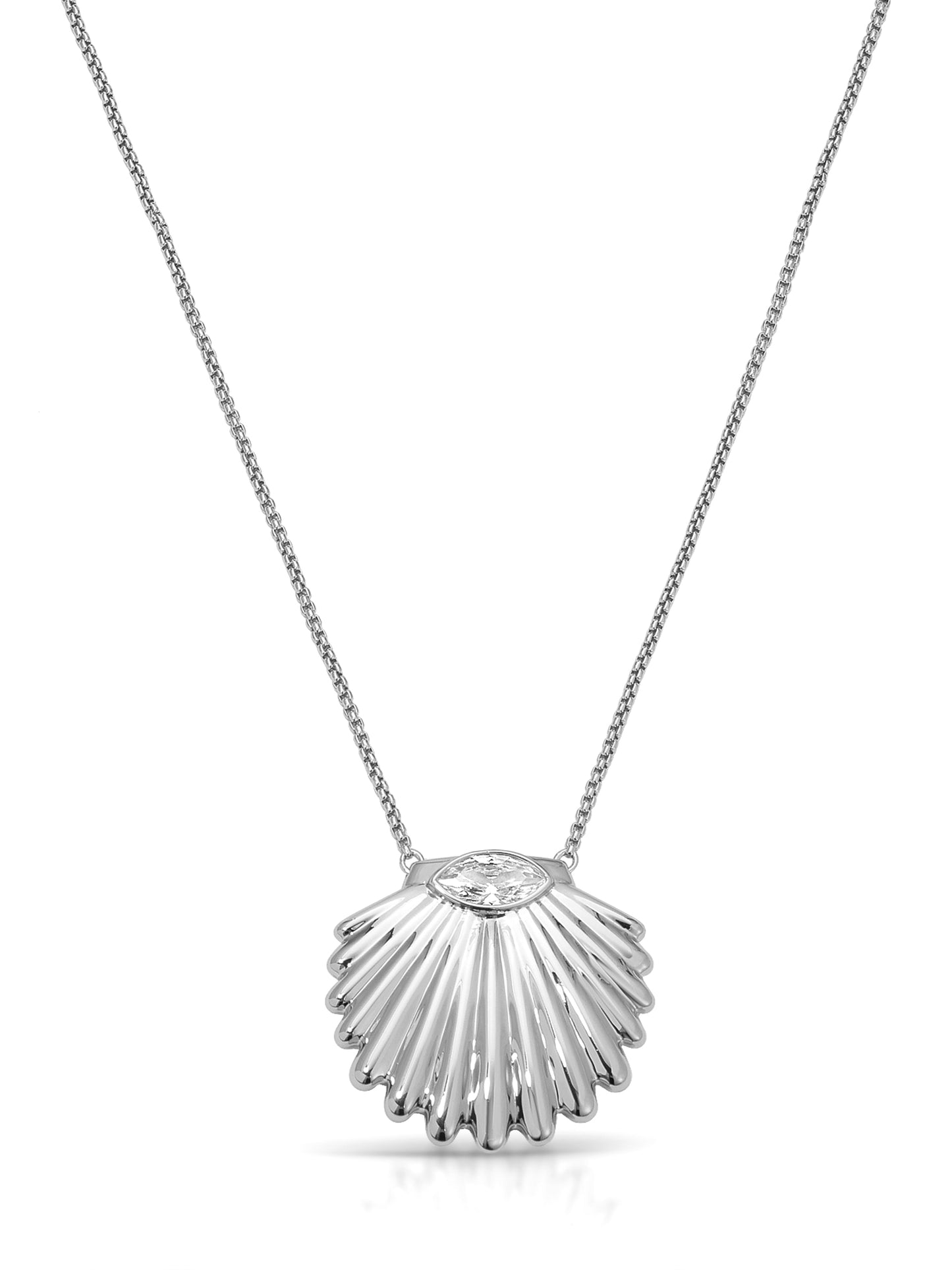 Scallop Crystal Necklace Clear Crystal with Silver Plating 2