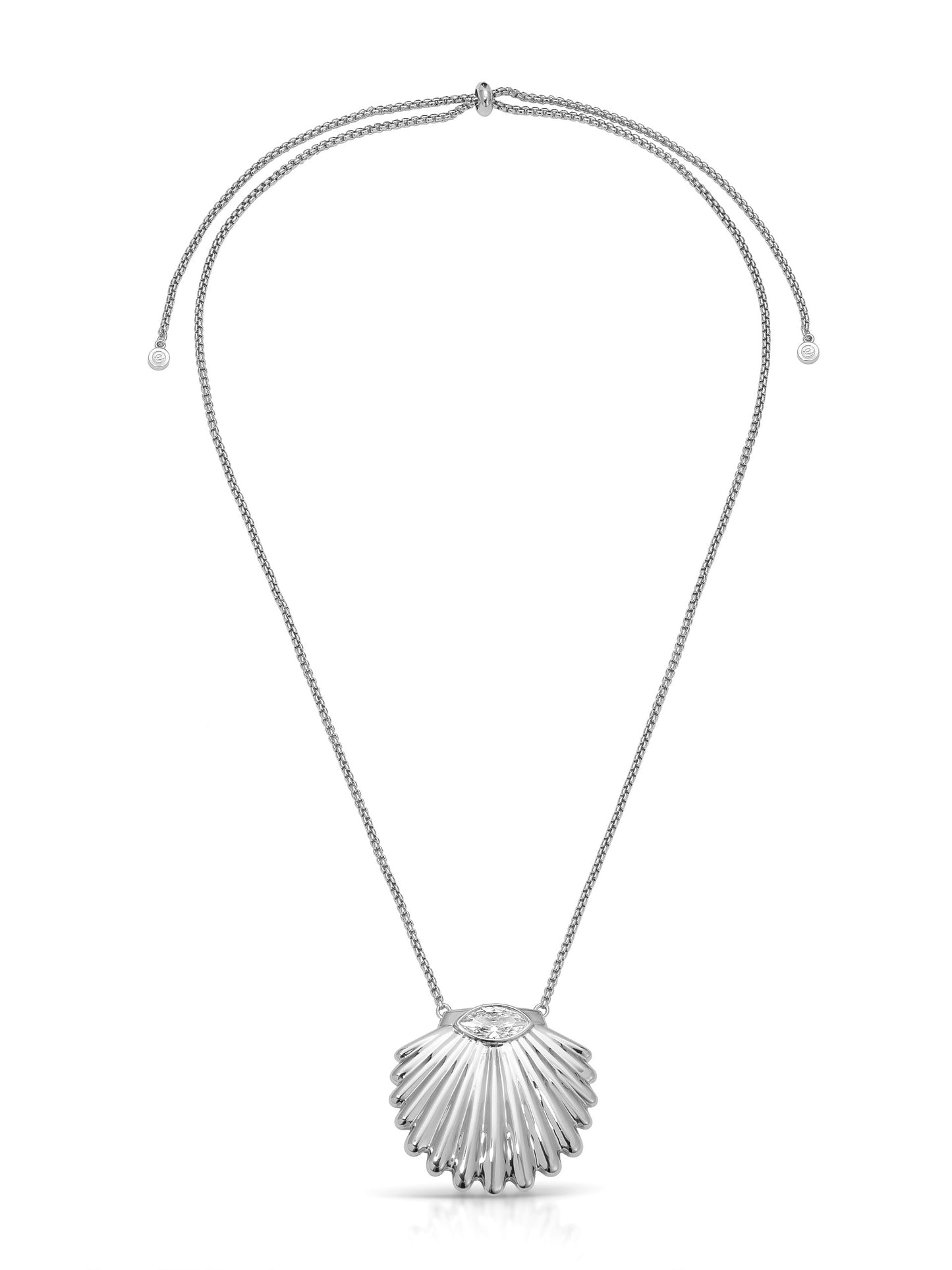 Scallop Crystal Necklace Clear Crystal with Silver Plating