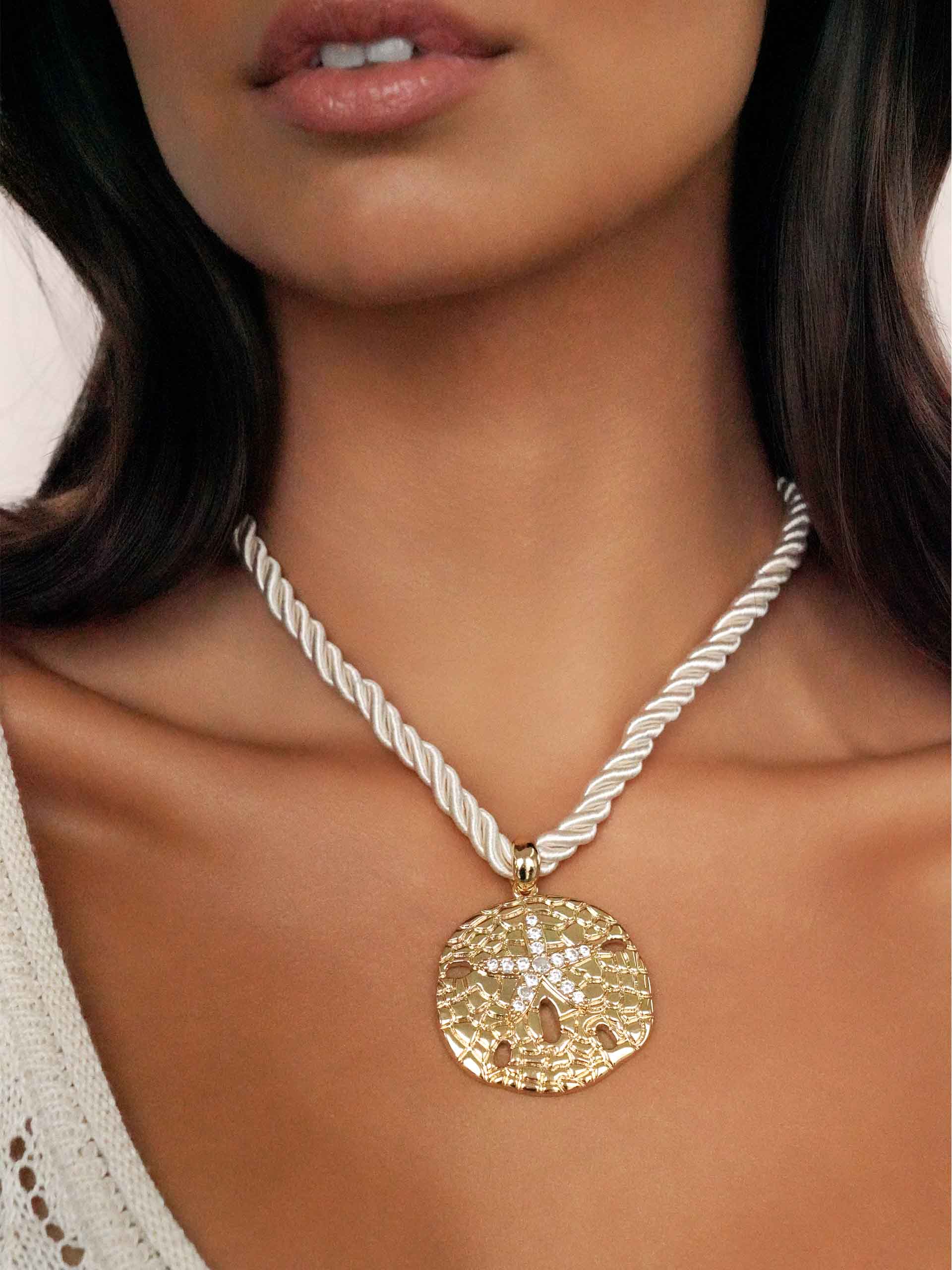 Sand Dollar Pendant Necklace on model 2