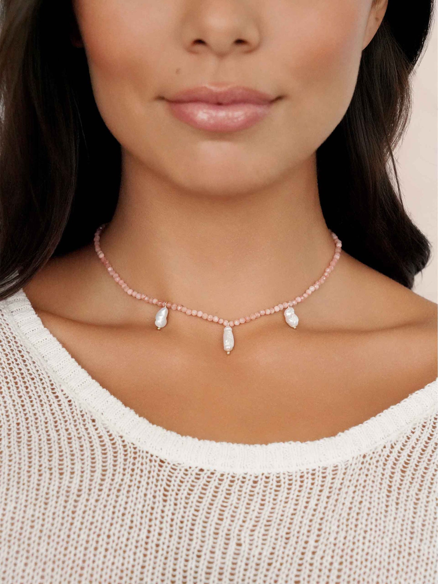 Ibiza Beaded Choker Coral with 18k Gold Plating on model 3