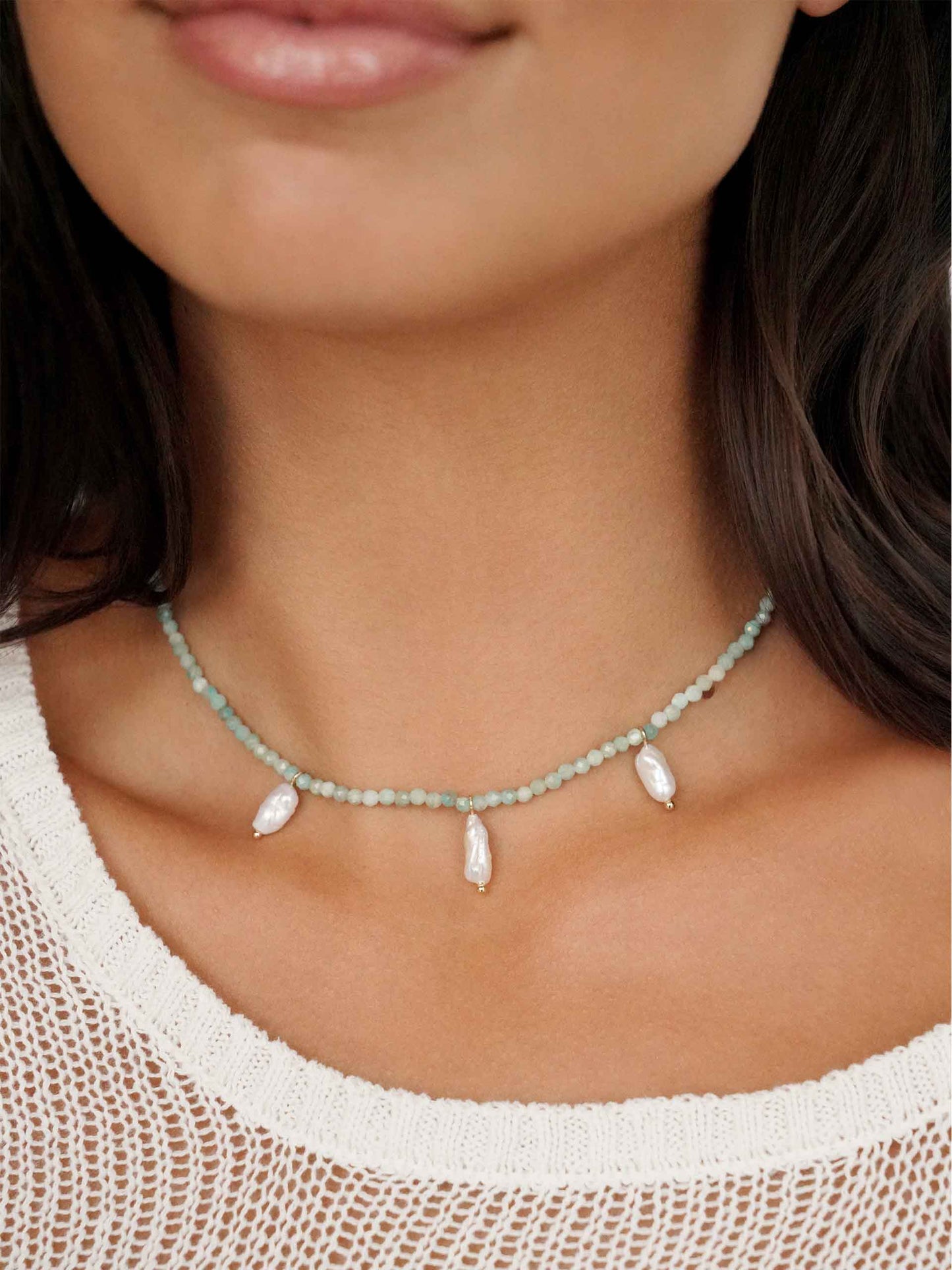 Ibiza Beaded Choker Seafoam Stone with 18k Gold Plating model