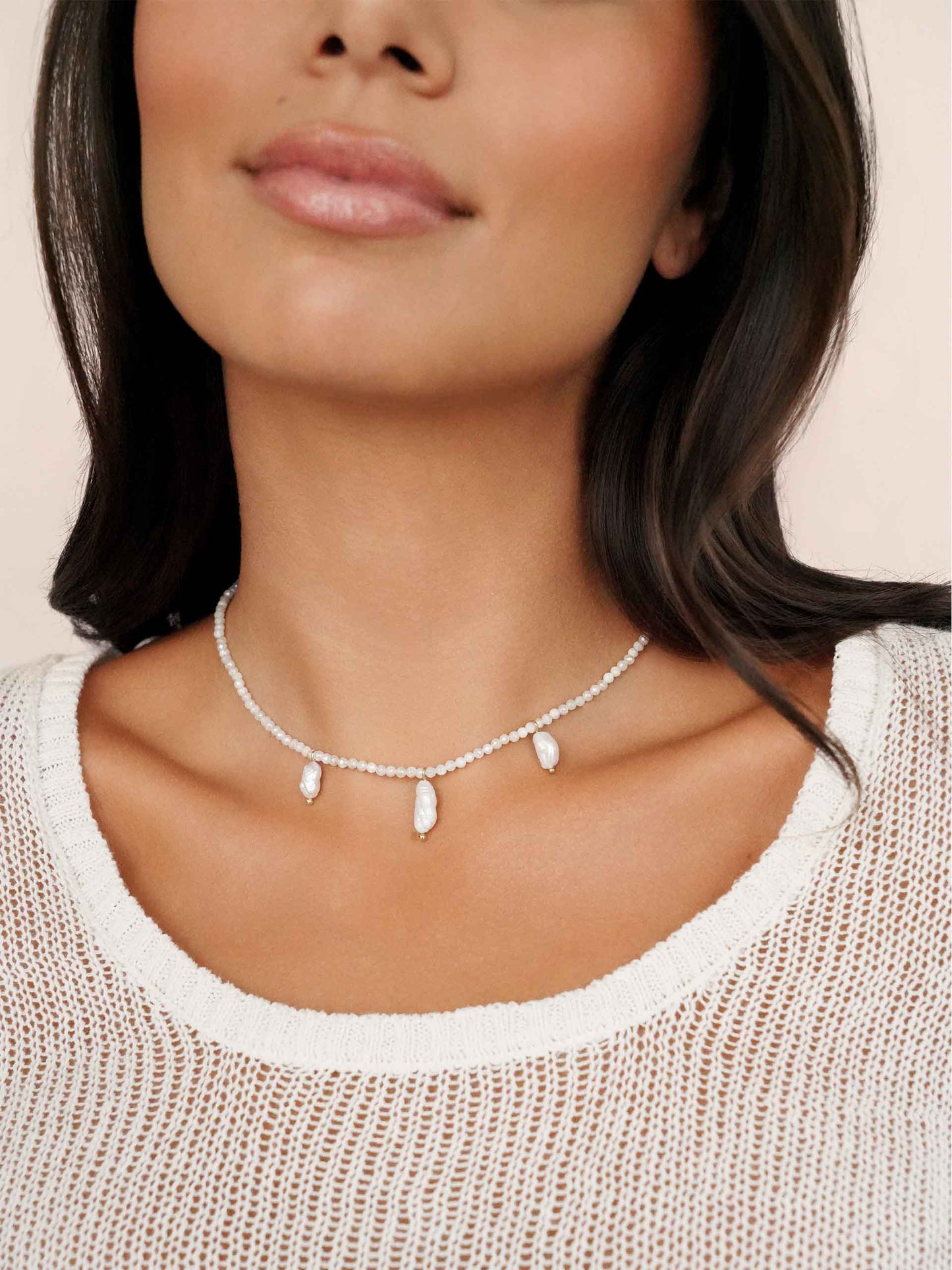 Ibiza Beaded Choker White with 18k Gold Plating model