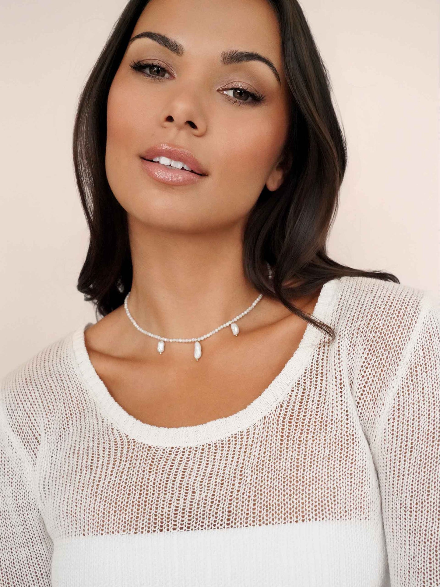 Ibiza Beaded Choker White with 18k Gold Plating model 2