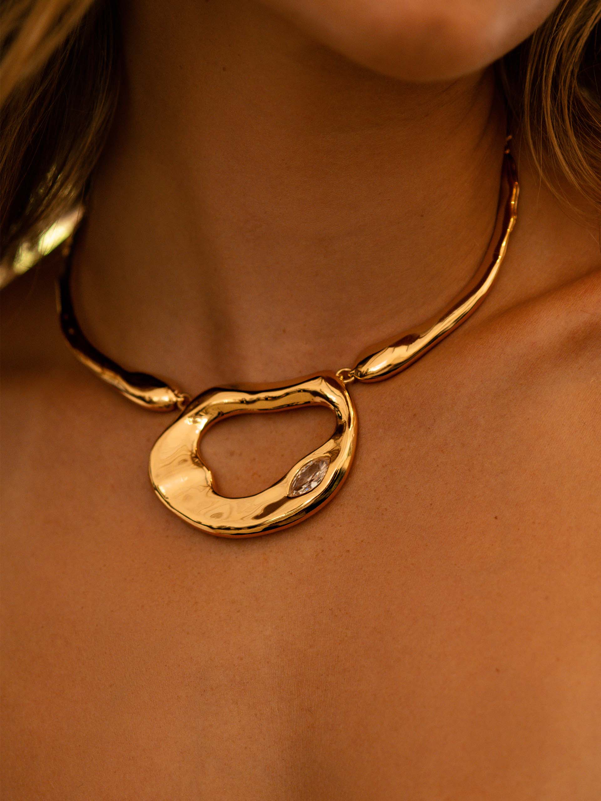 Molten Marquise Necklace Clear Crystal with 18k Gold Plating model 5