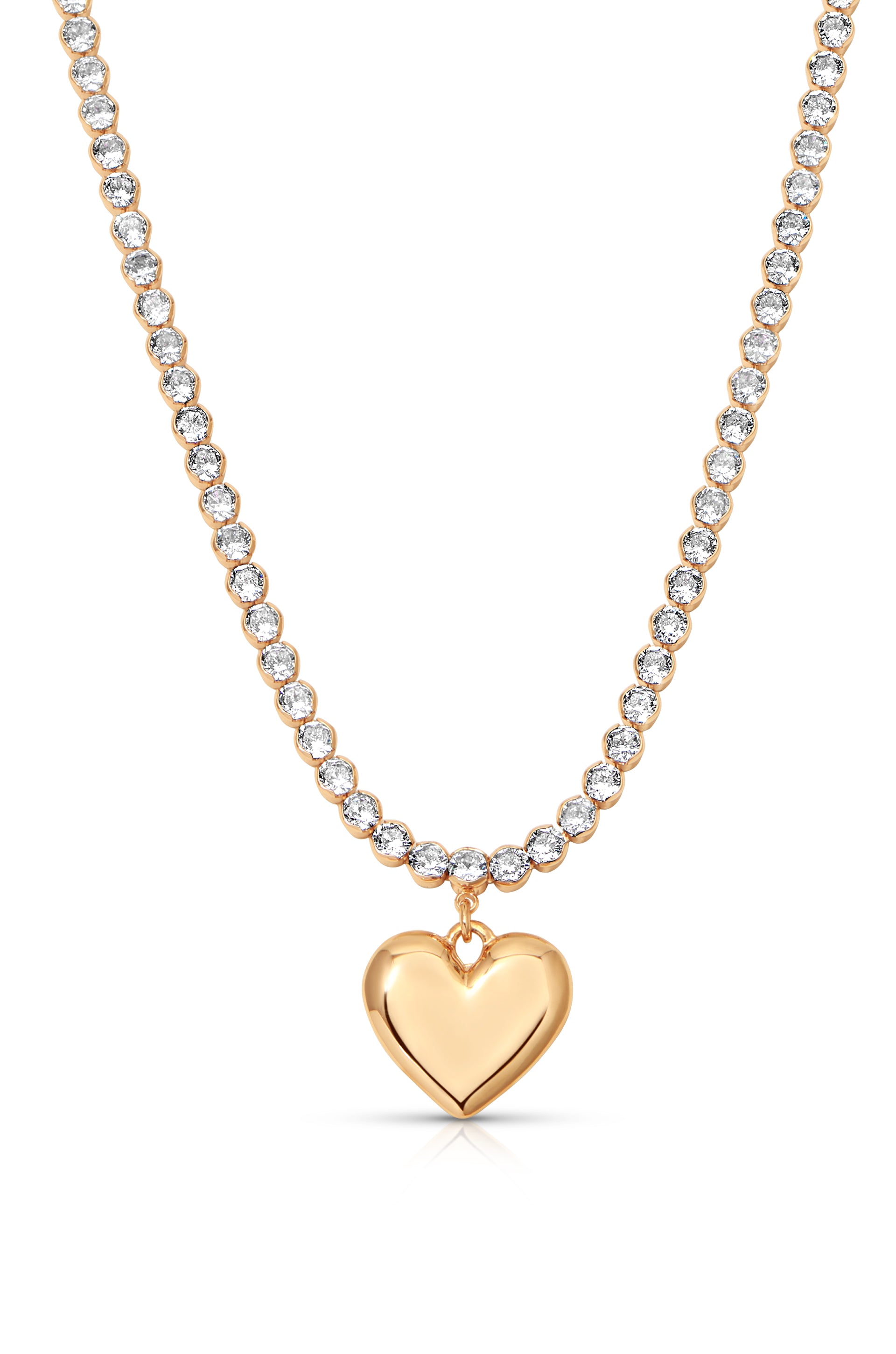 Luminous Love Tennis Necklace Clear Crystal with 18k Gold Plating