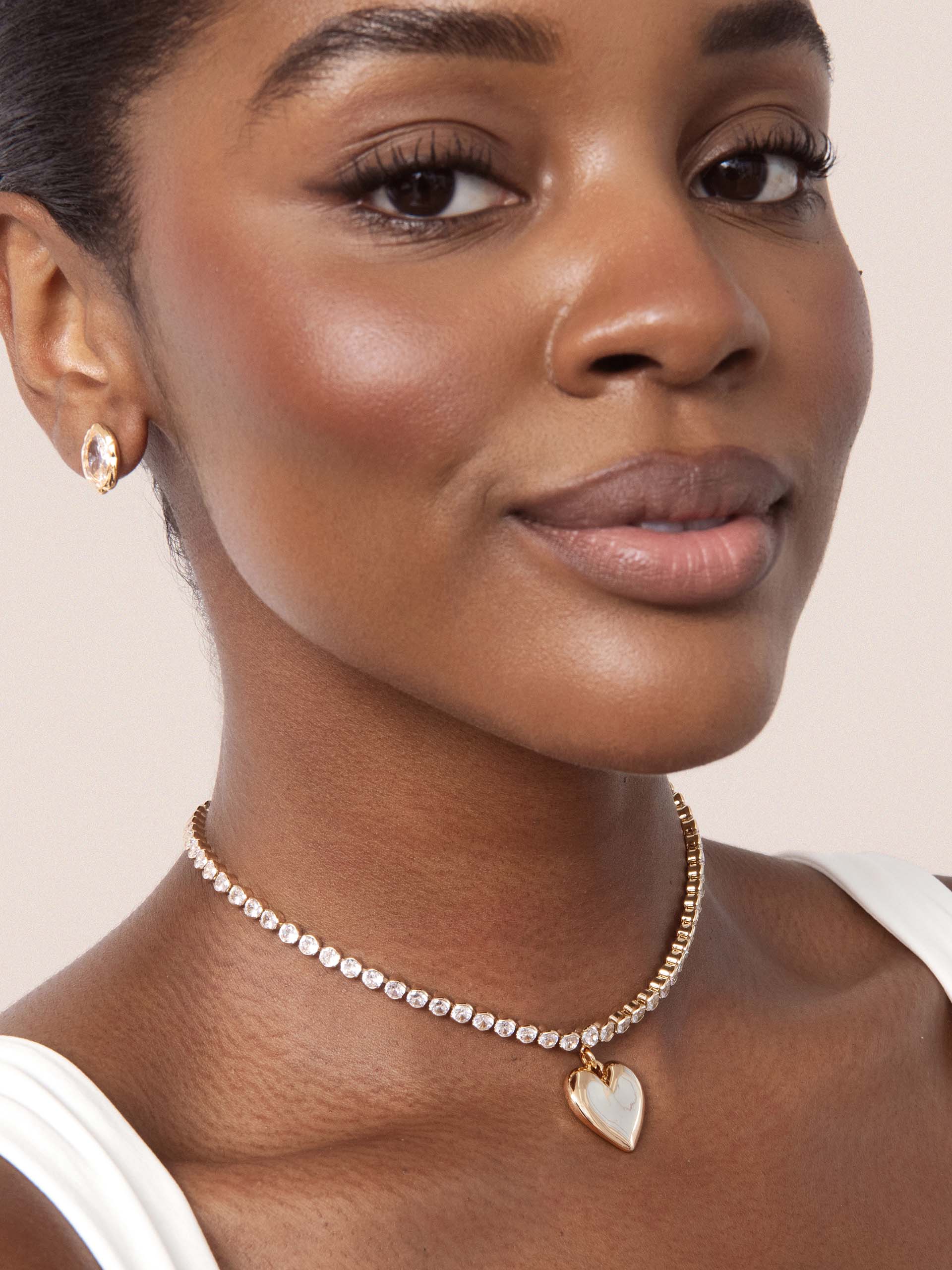 Luminous Love Tennis Necklace Clear Crystal with 18k Gold Plating model 4