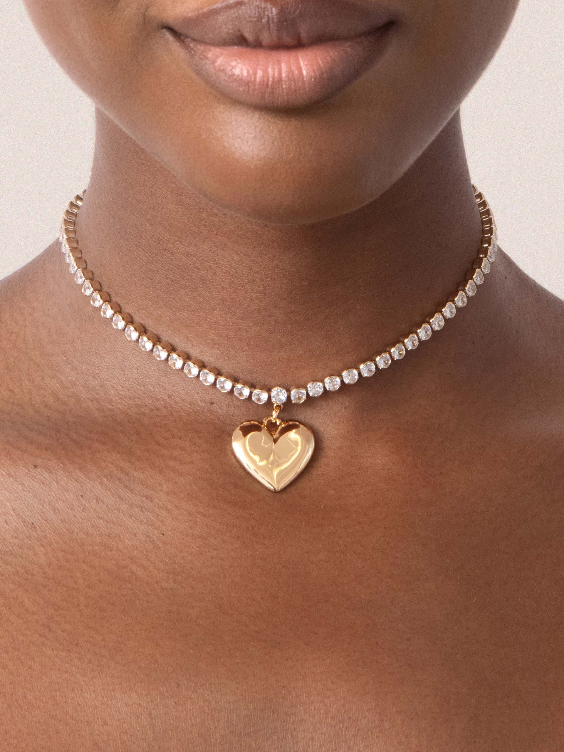 Luminous Love Tennis Necklace Clear Crystal with 18k Gold Plating model