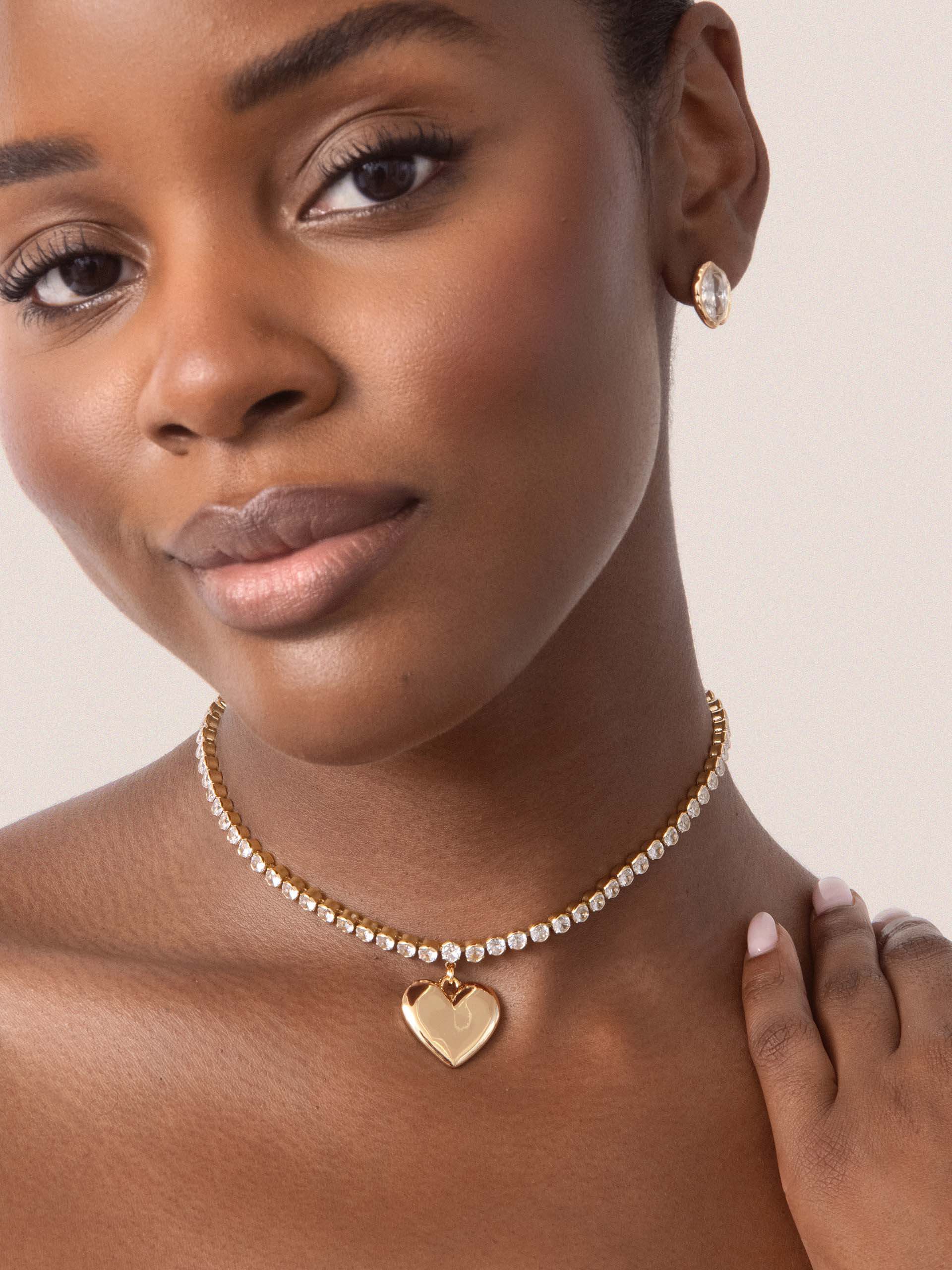 Luminous Love Tennis Necklace Clear Crystal with 18k Gold Plating model 2