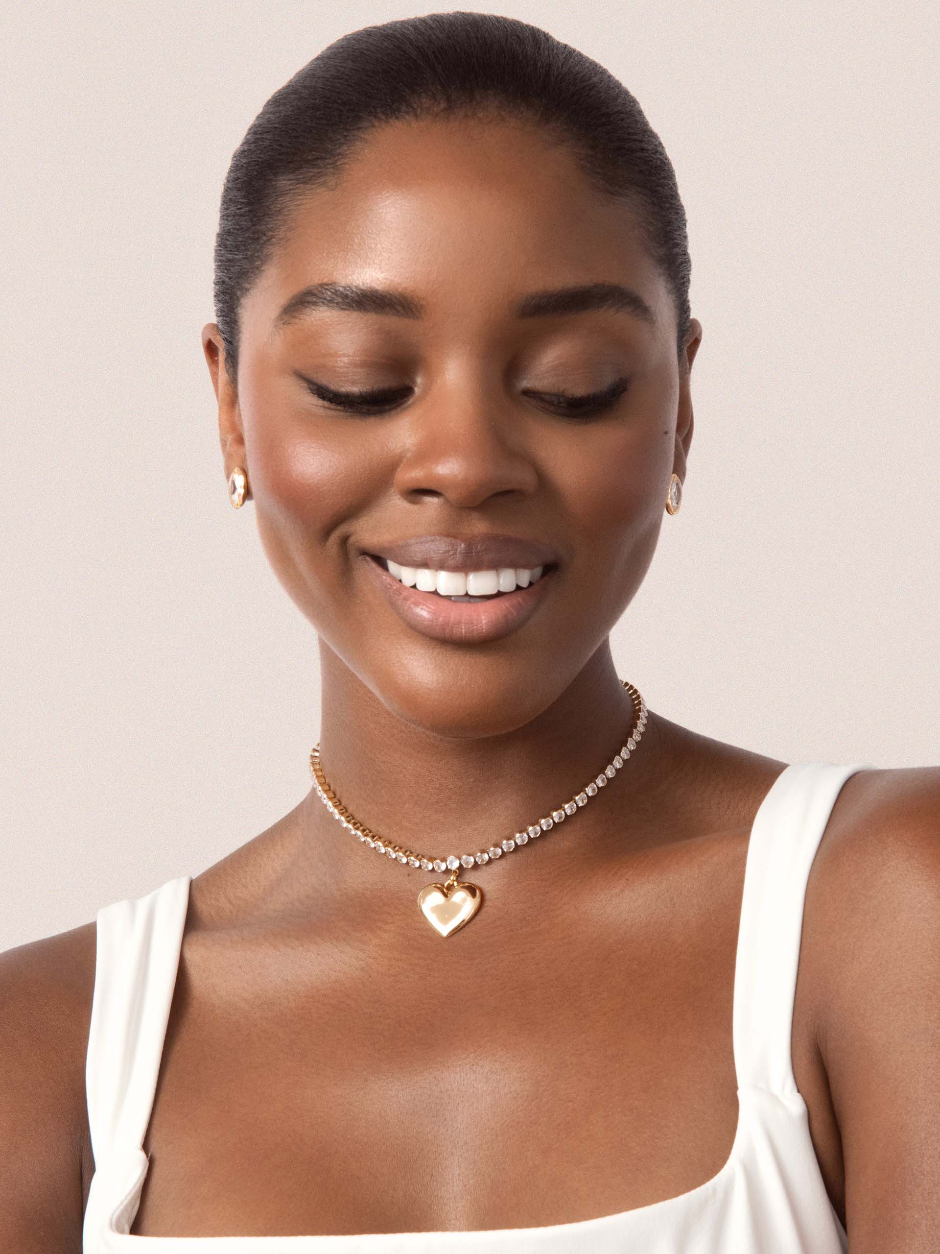 Luminous Love Tennis Necklace Clear Crystal with 18k Gold Plating model 3