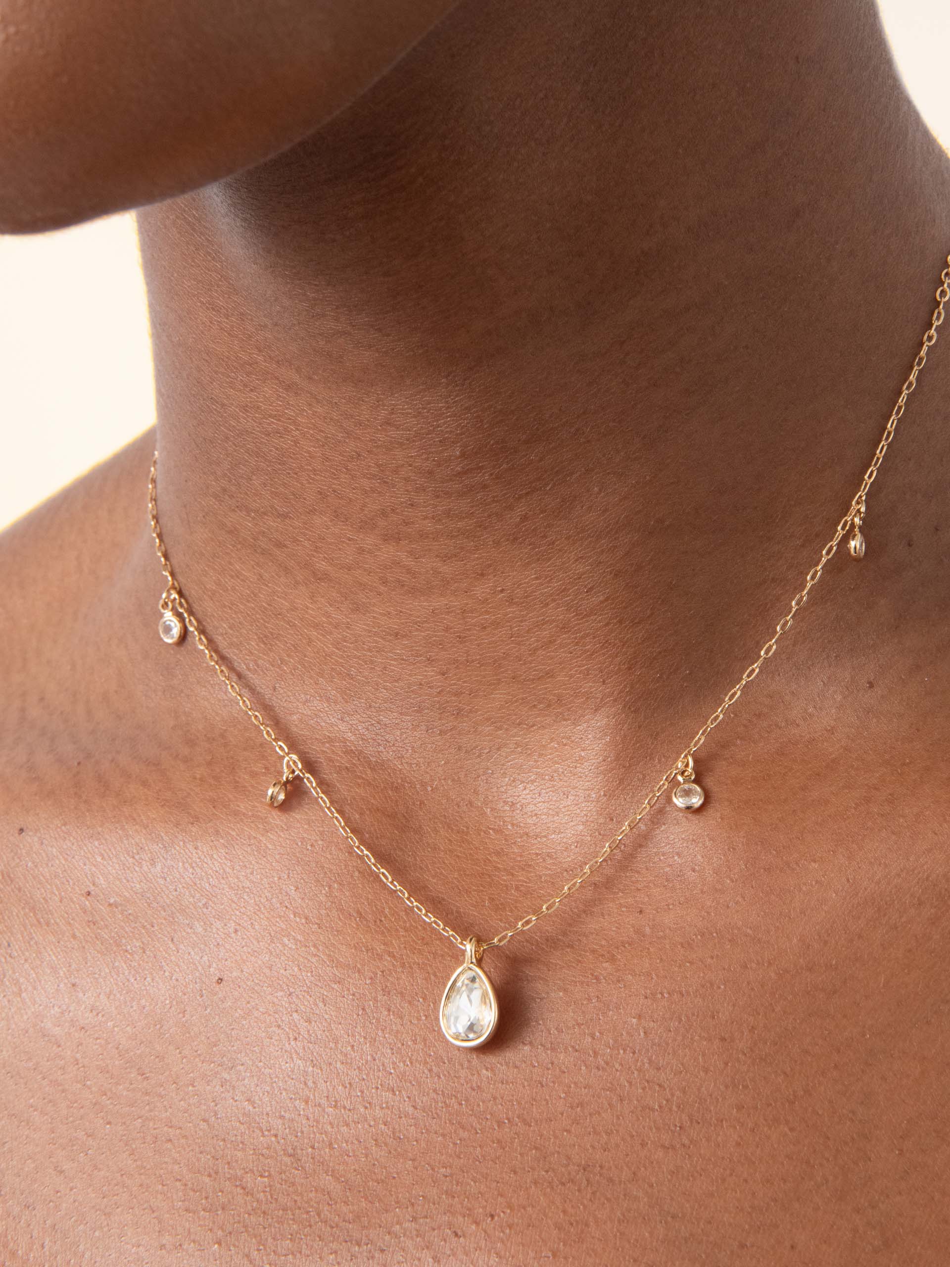 Dripping in Crystals Drop Necklace Clear Crystal with 18k Gold Plating model