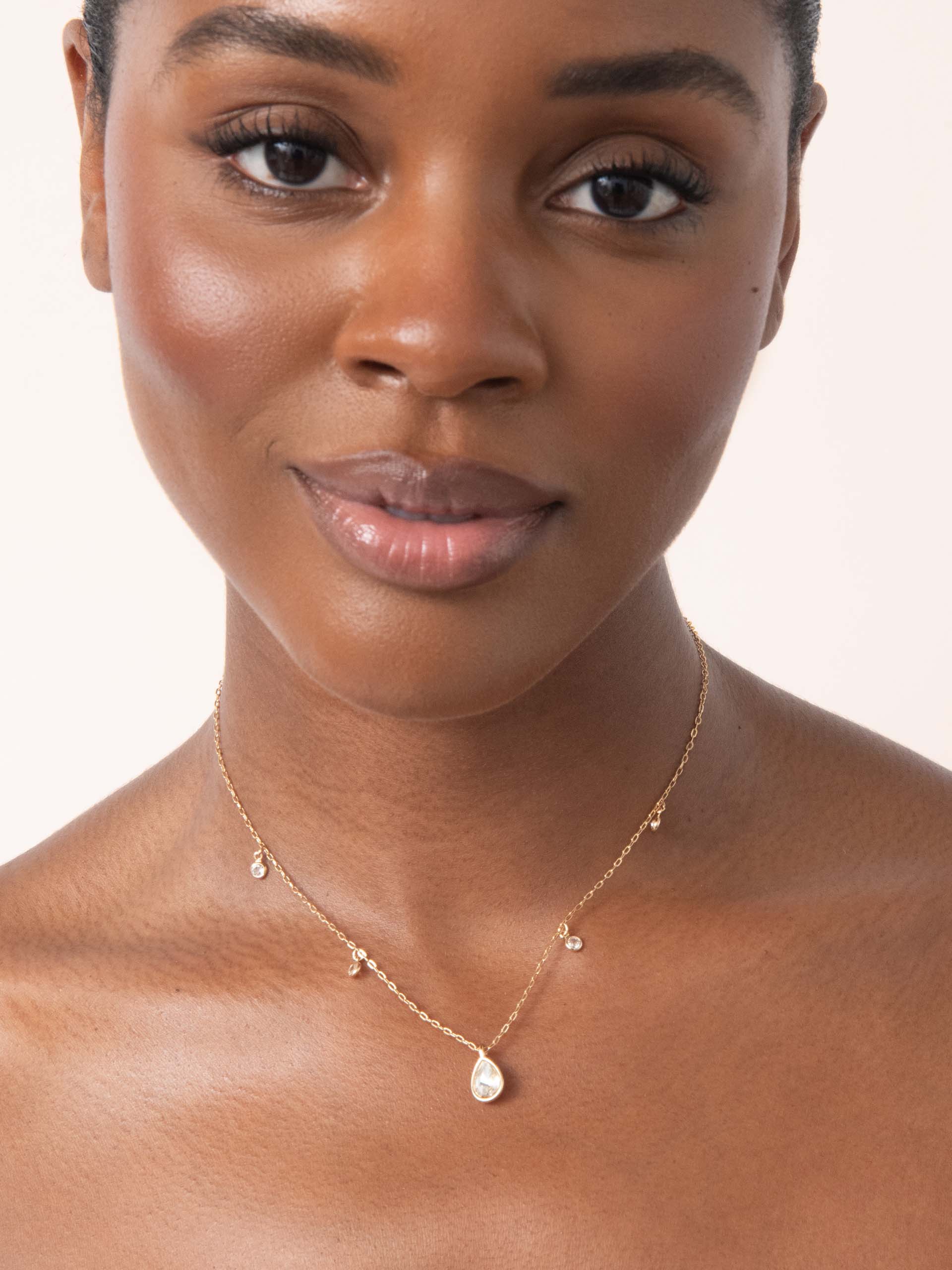 Dripping in Crystals Drop Necklace Clear Crystal with 18k Gold Plating model 2