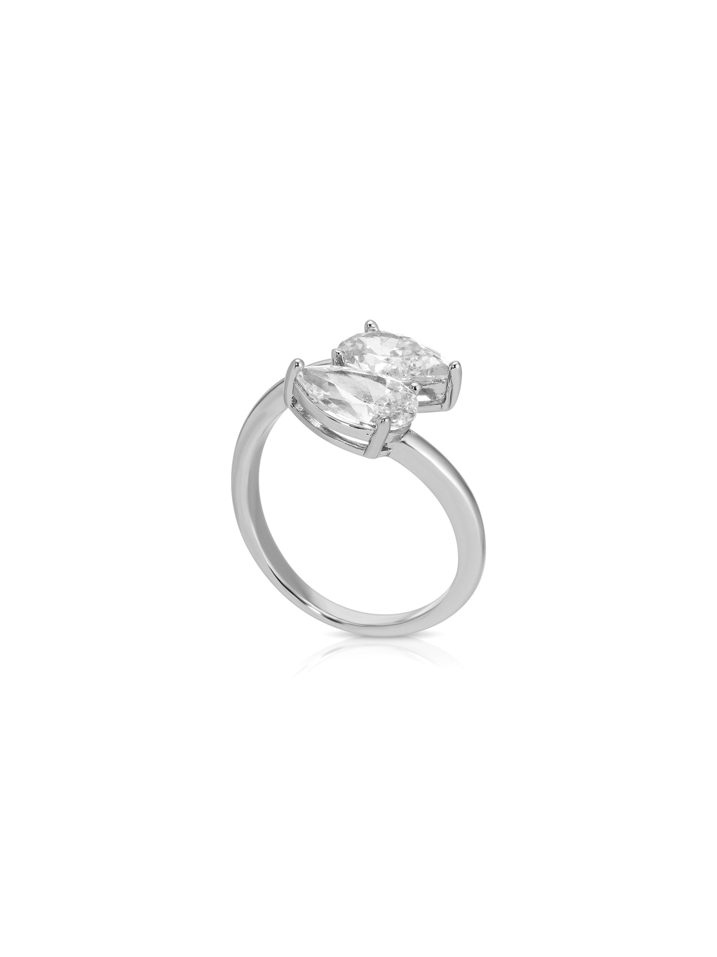 Crystal Teardrop Wrap Ring Clear Crystal with Rhodium Plating