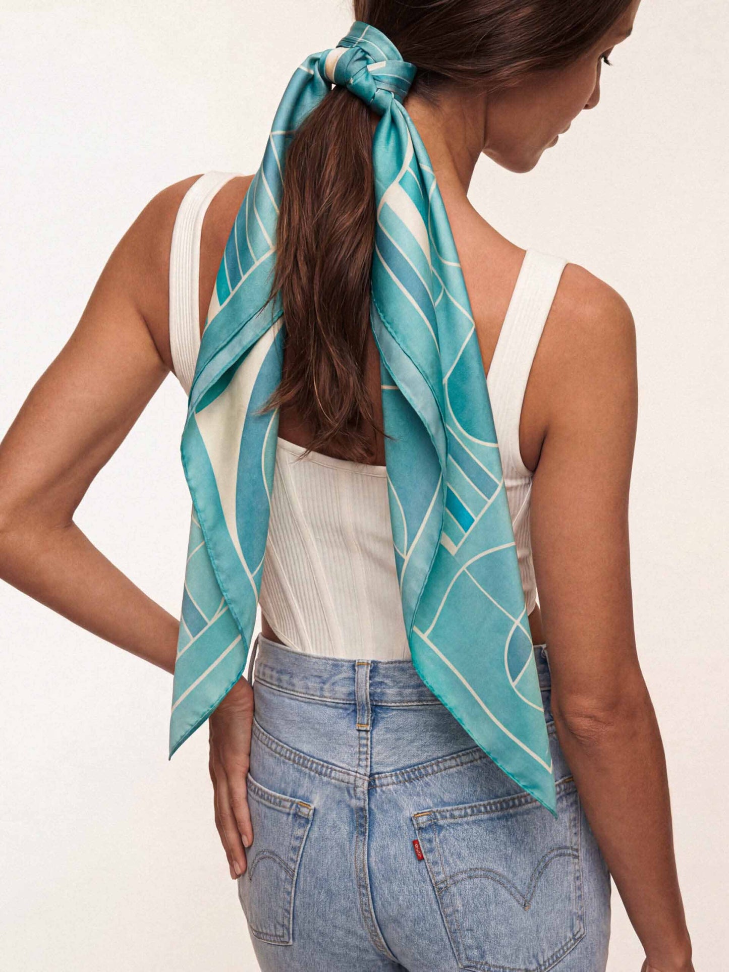 Blue Geometric Color Blocked Scarf