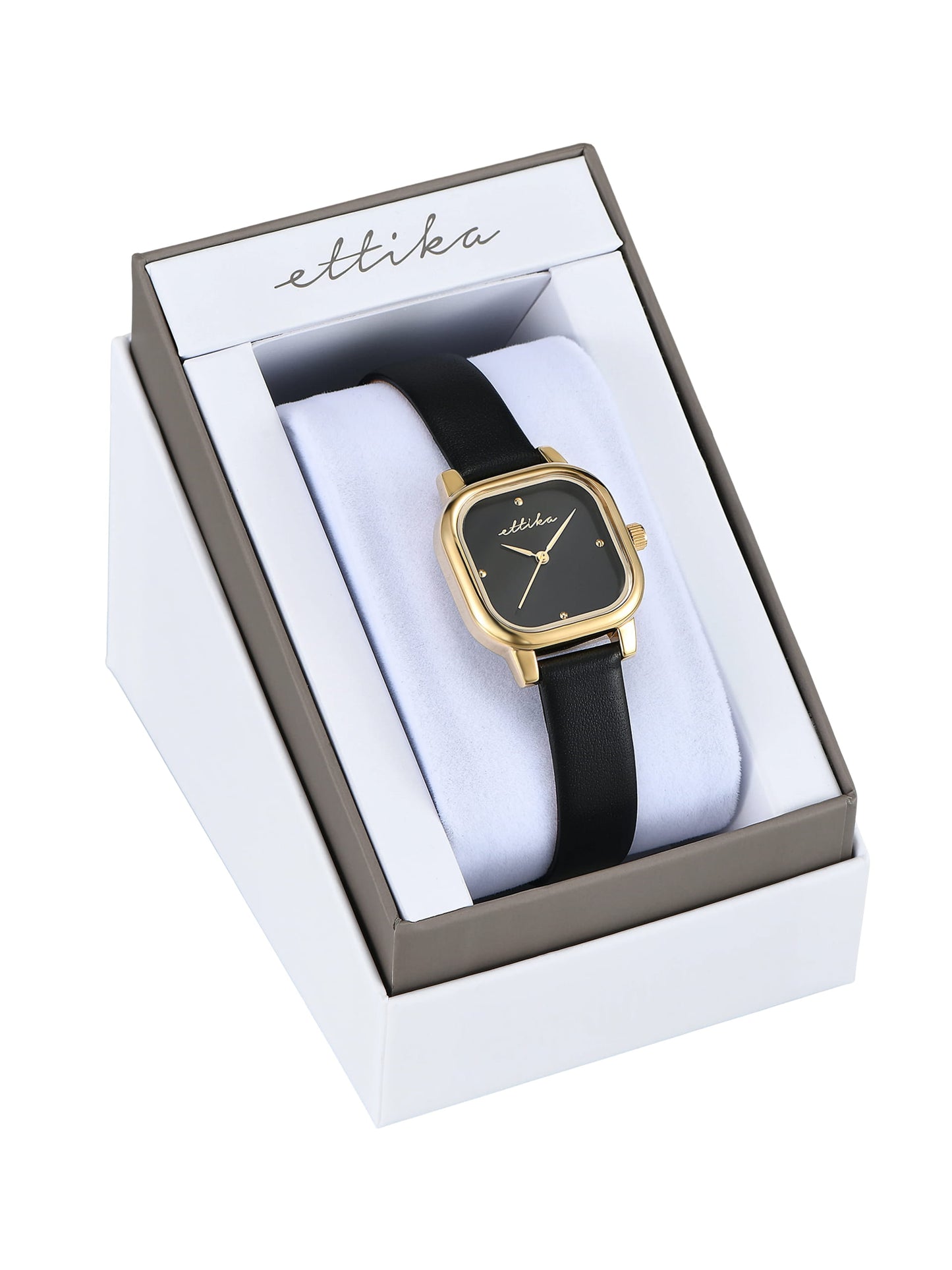 Classic Square Black Leather Watch with 24K Gold Plating 6