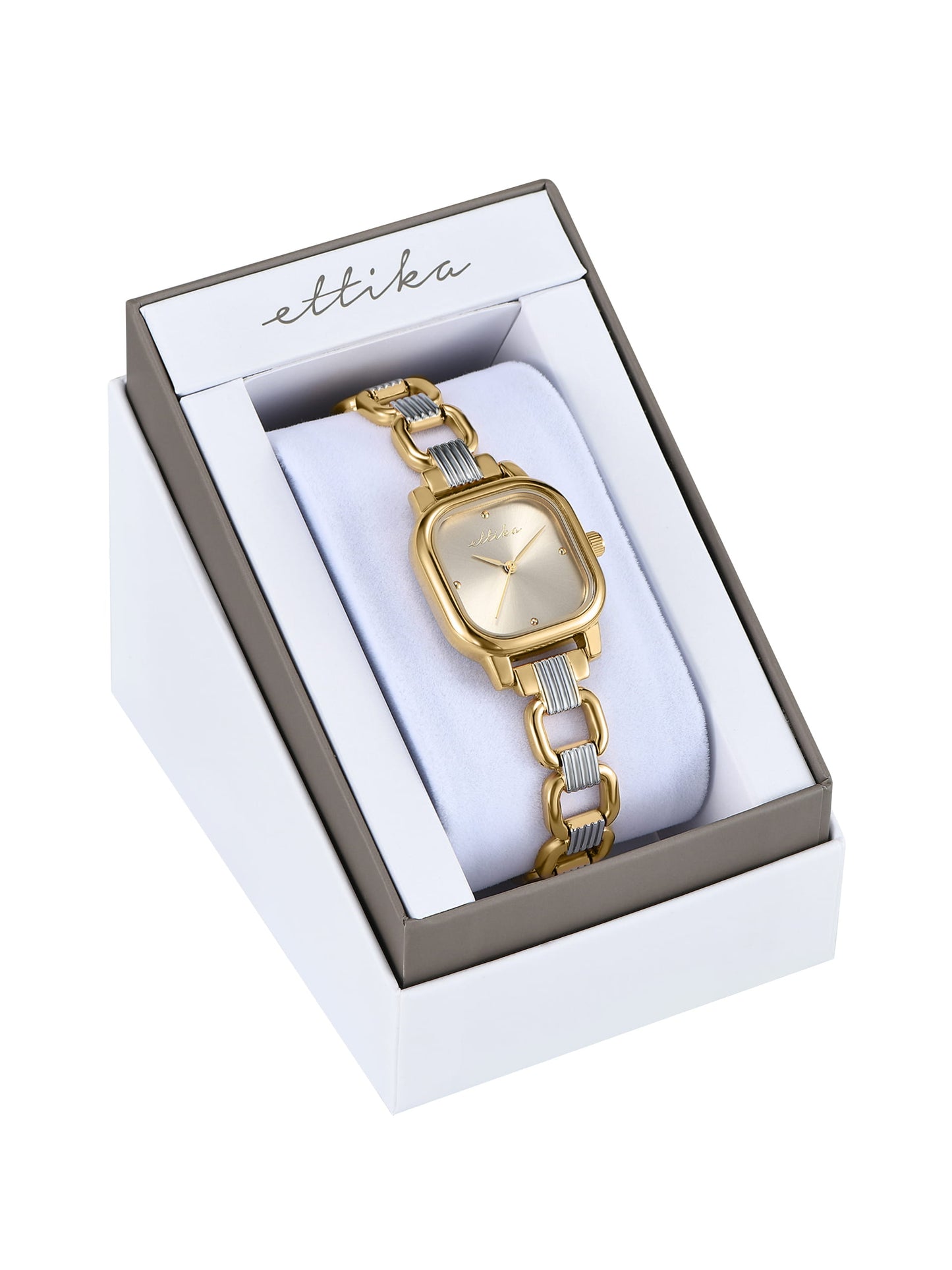 Classic Square Mixed Metal Bracelet Watch with 24K Gold Plating 7