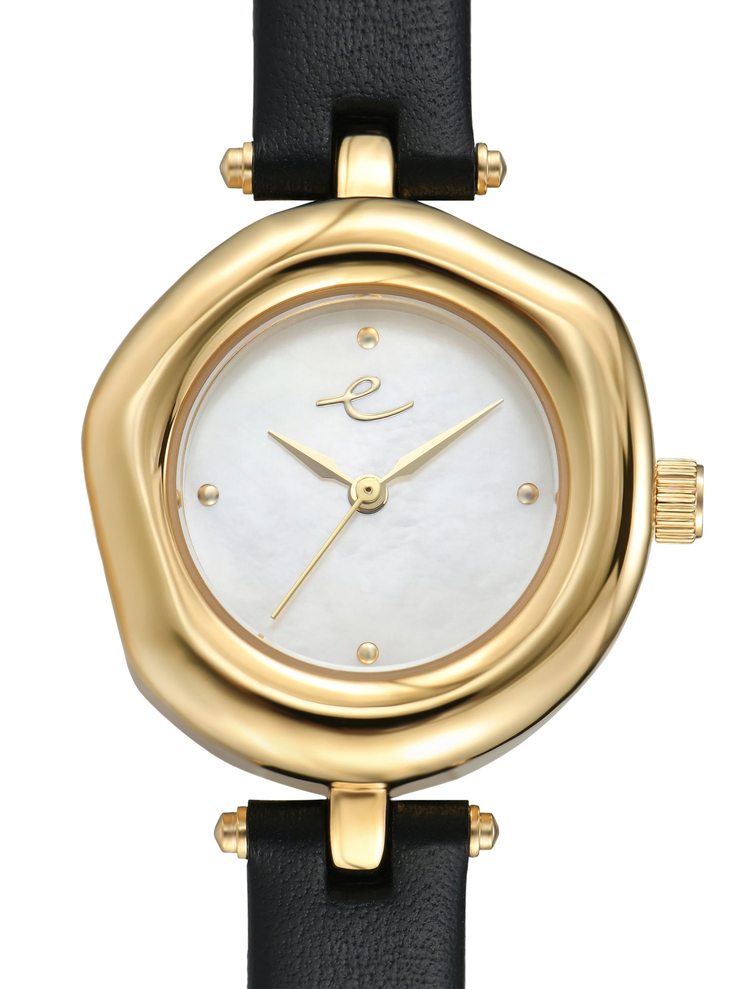 Open Circle Leather Watch in Black