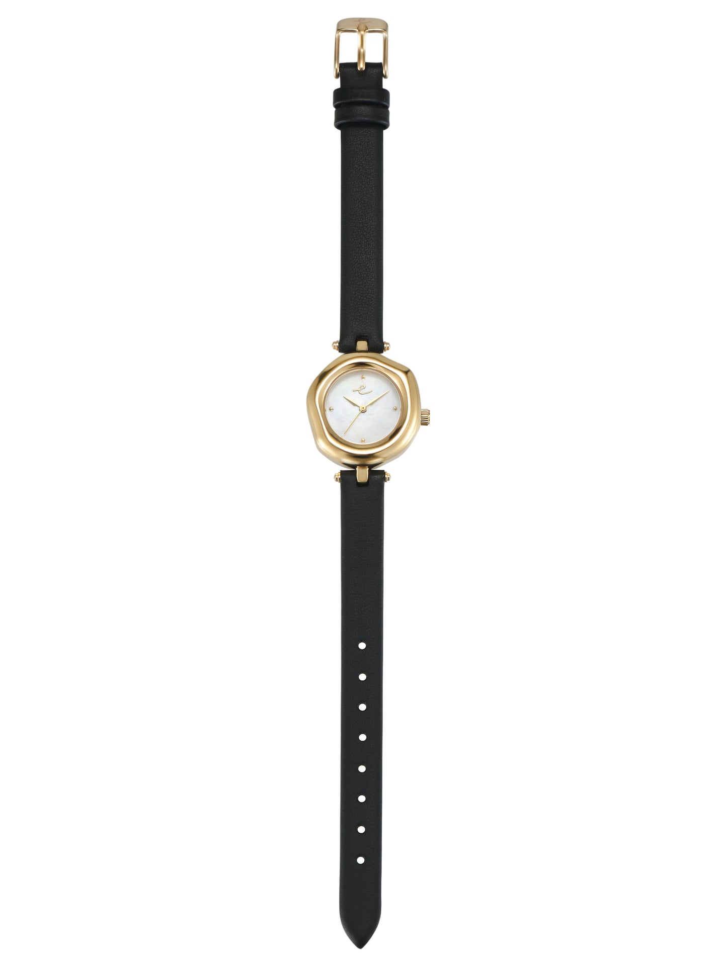 Open Circle Leather Watch in Black