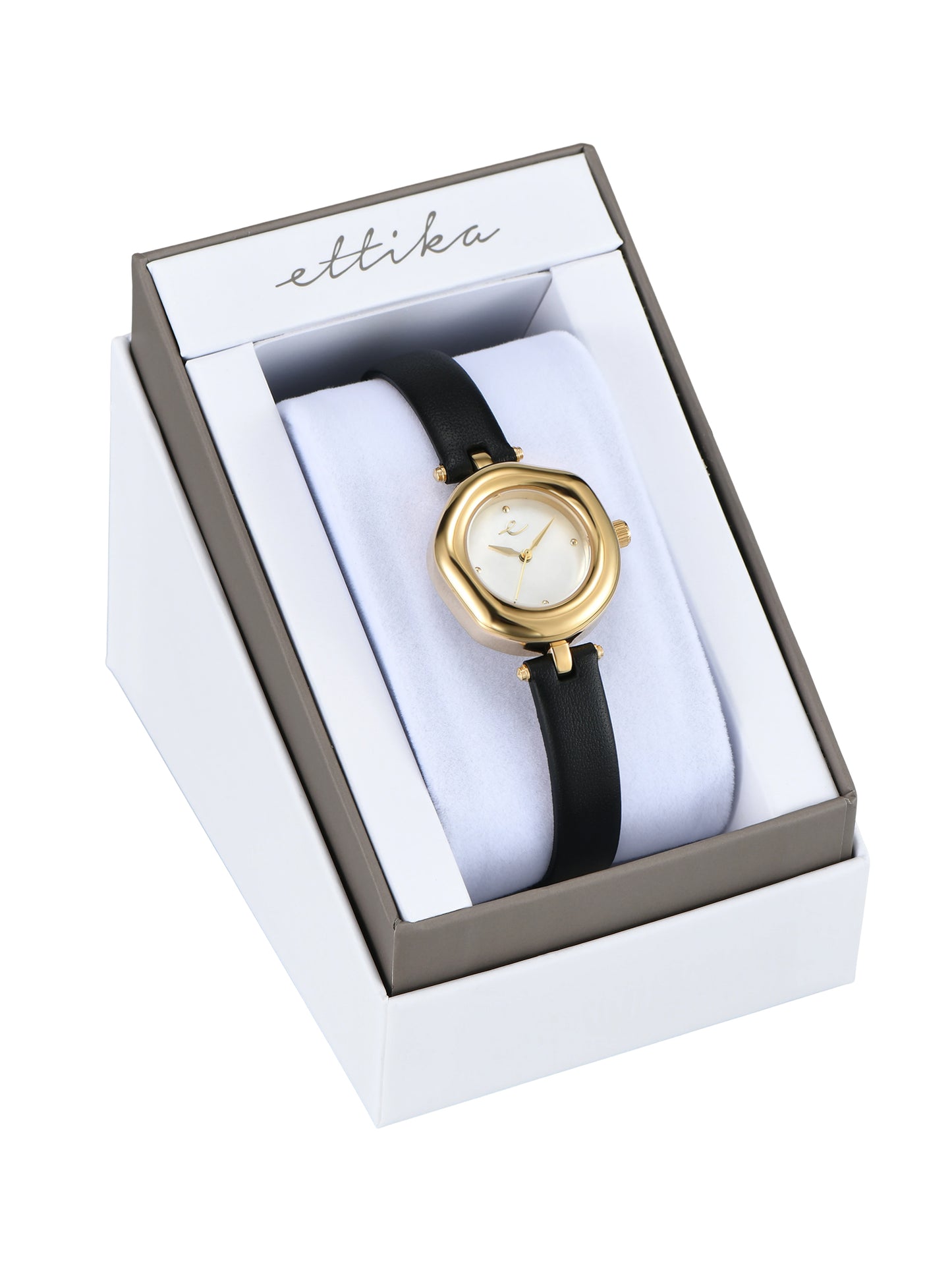 Open Circle Leather Watch in Black