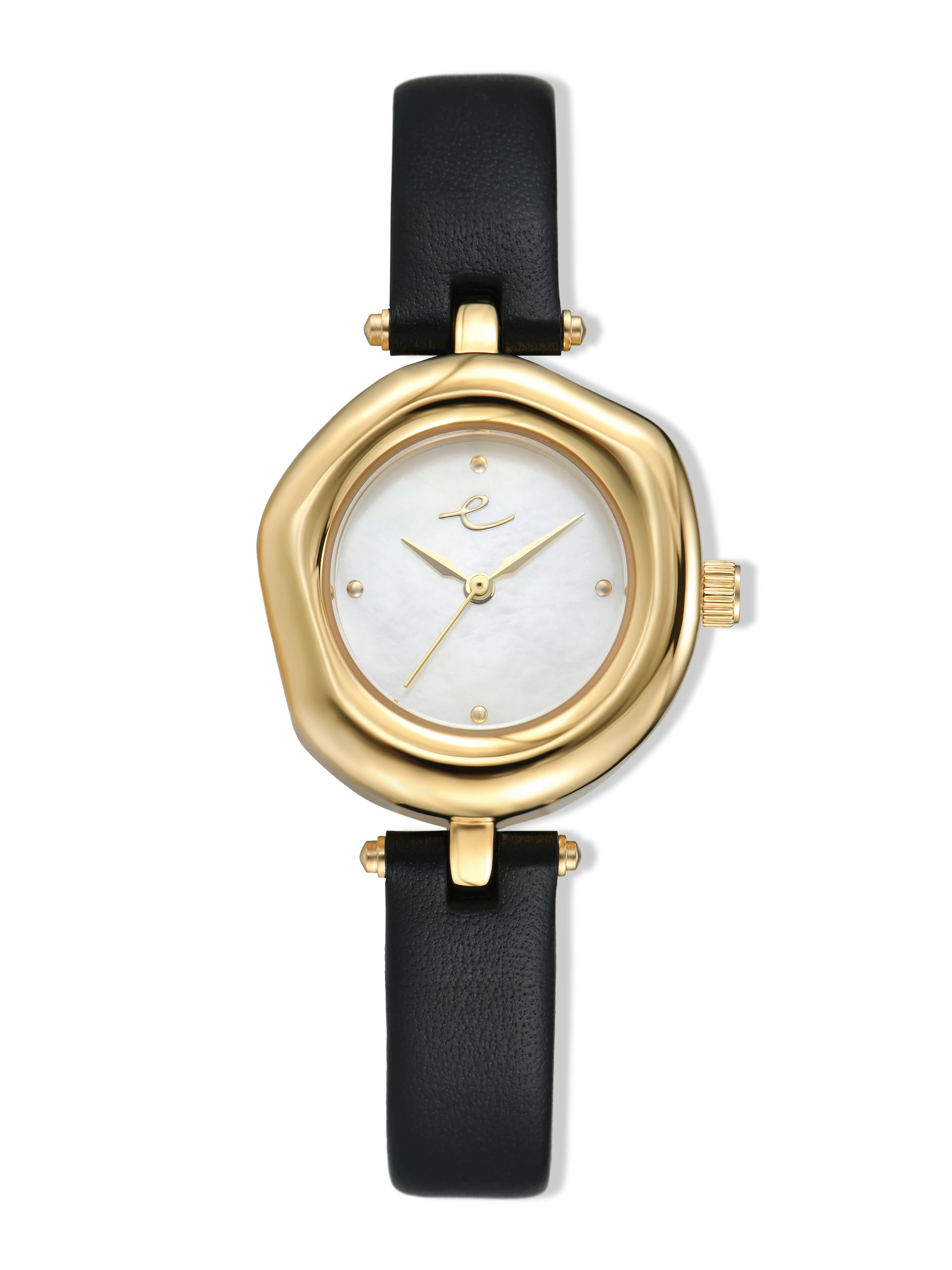 Open Circle Leather Watch in Black