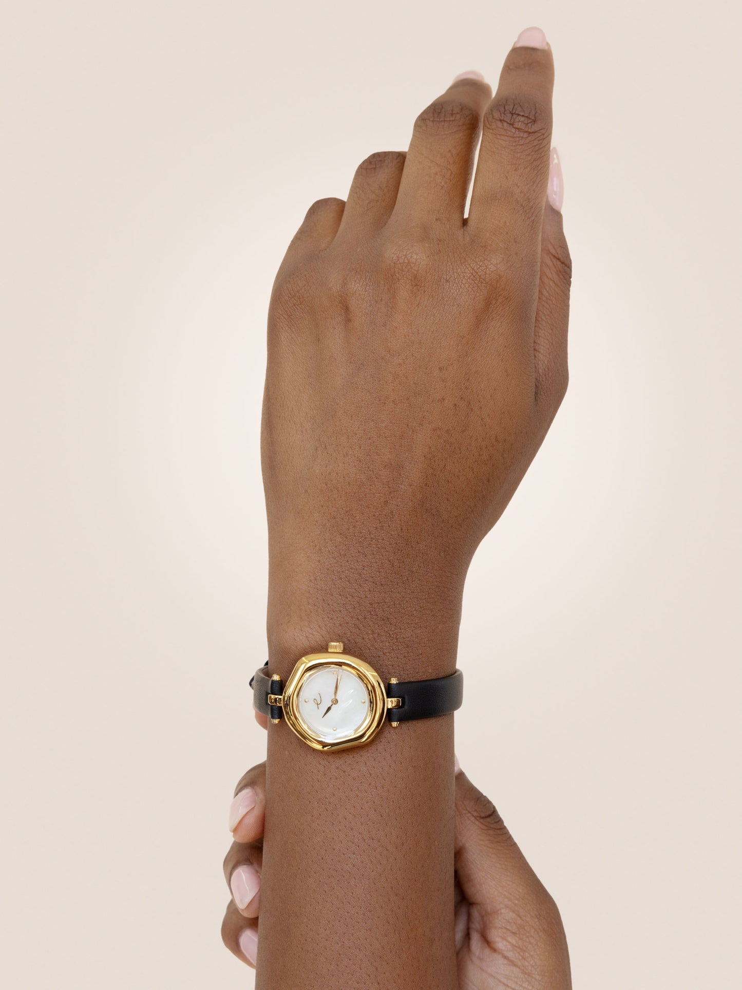 Open Circle Leather Watch in Black