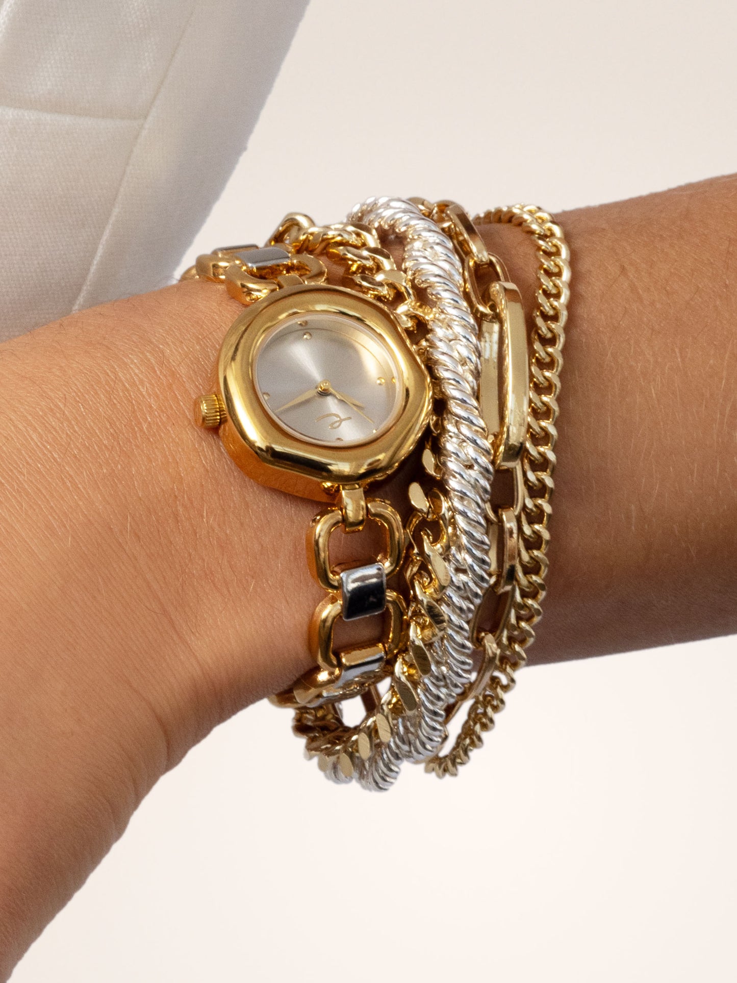 Open Circle Bracelet Watch in Mixed Metal