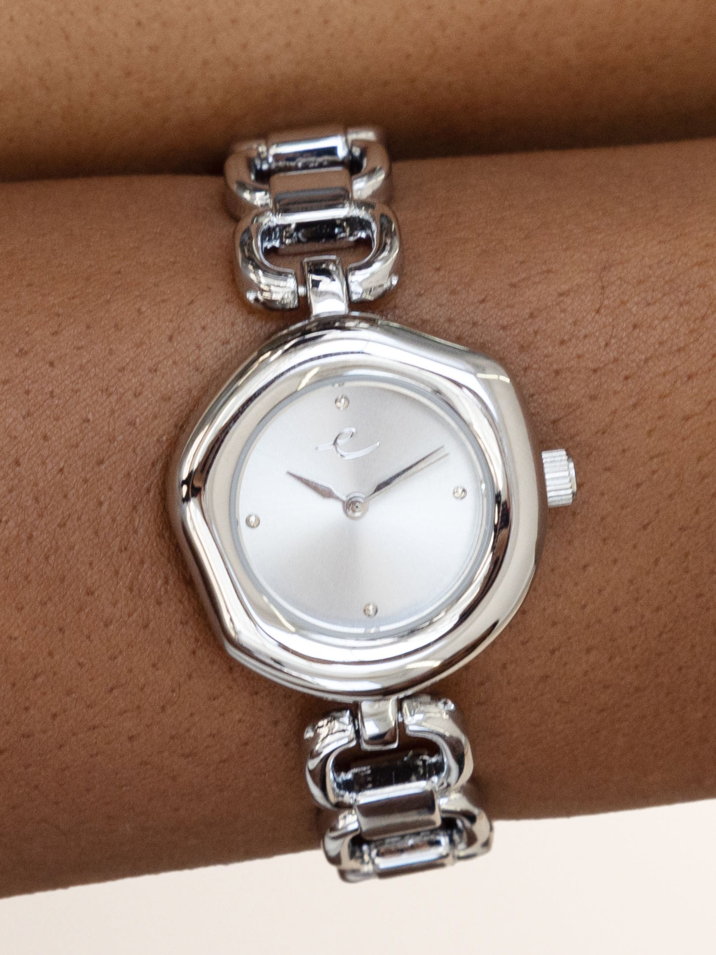 Open Circle Bracelet Watch in Silver