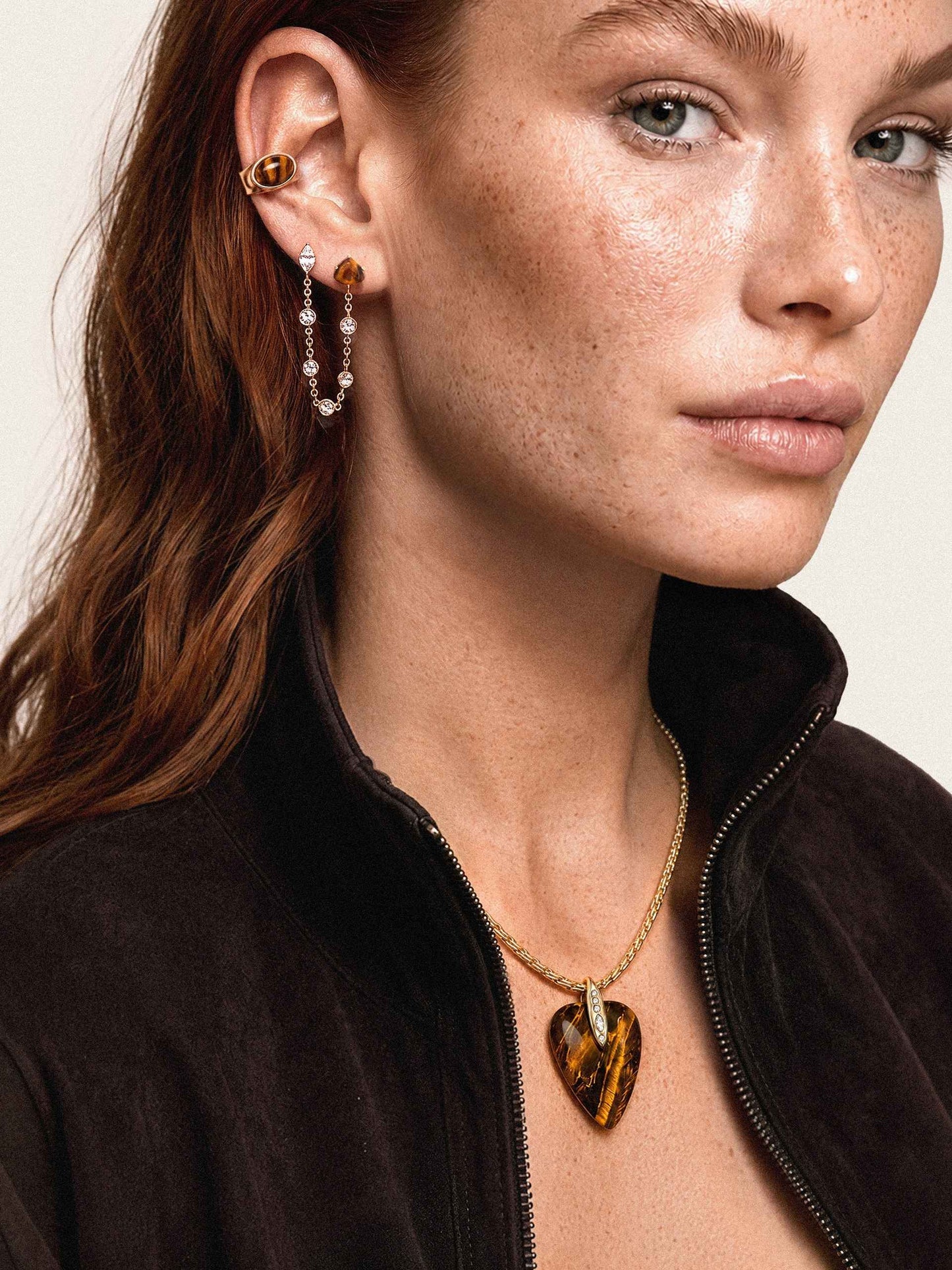 Double Piercing Tiger's Eye Earrings