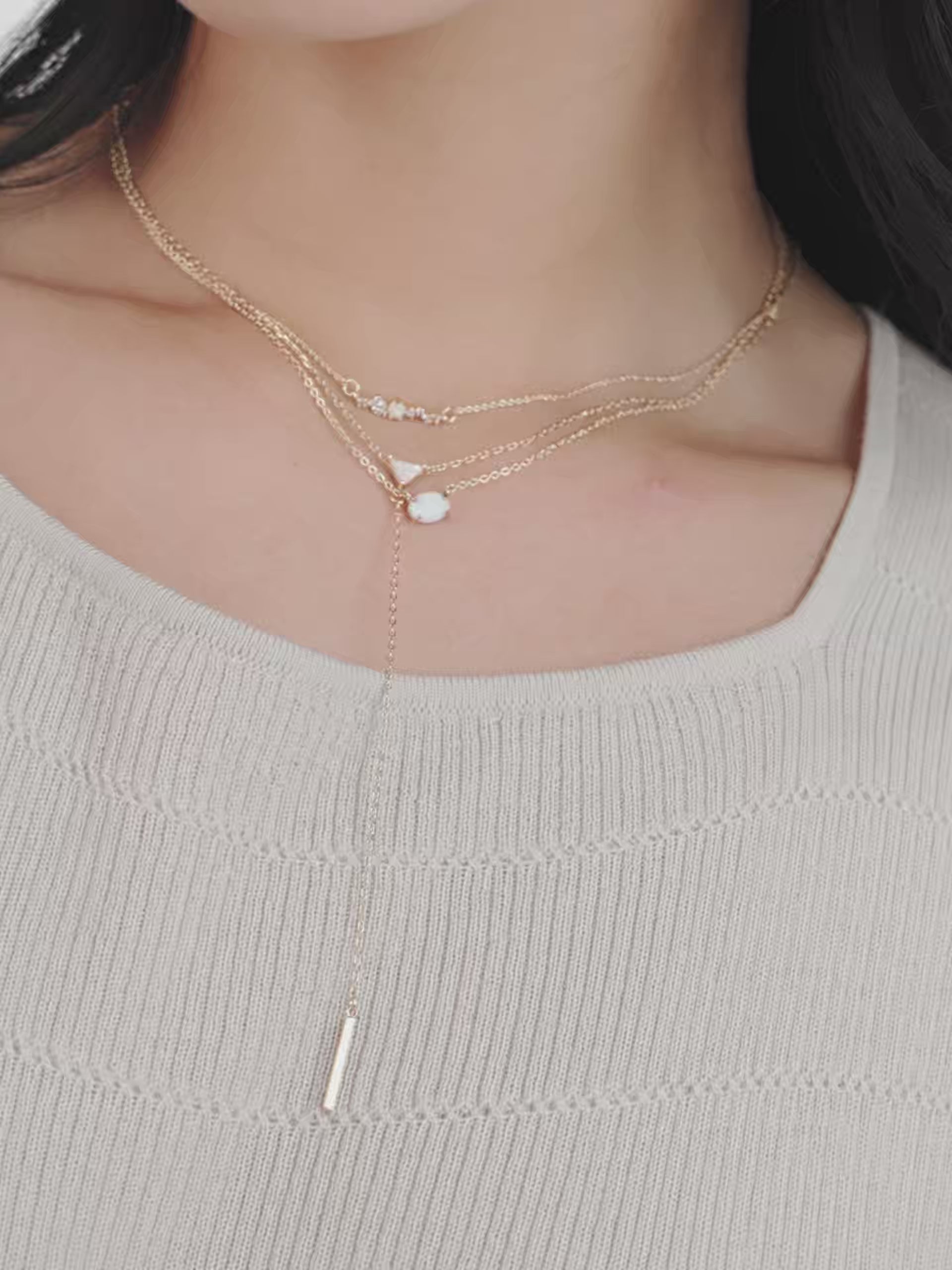 Layered Opal Lariat Necklace Set of 3 Opal with 18k Gold Plating video