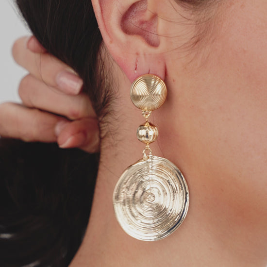 Textured Disc 18k Gold Plated Statement Earrings on model in video