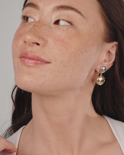 Polished Double Pebble Drop Earrings on model in video
