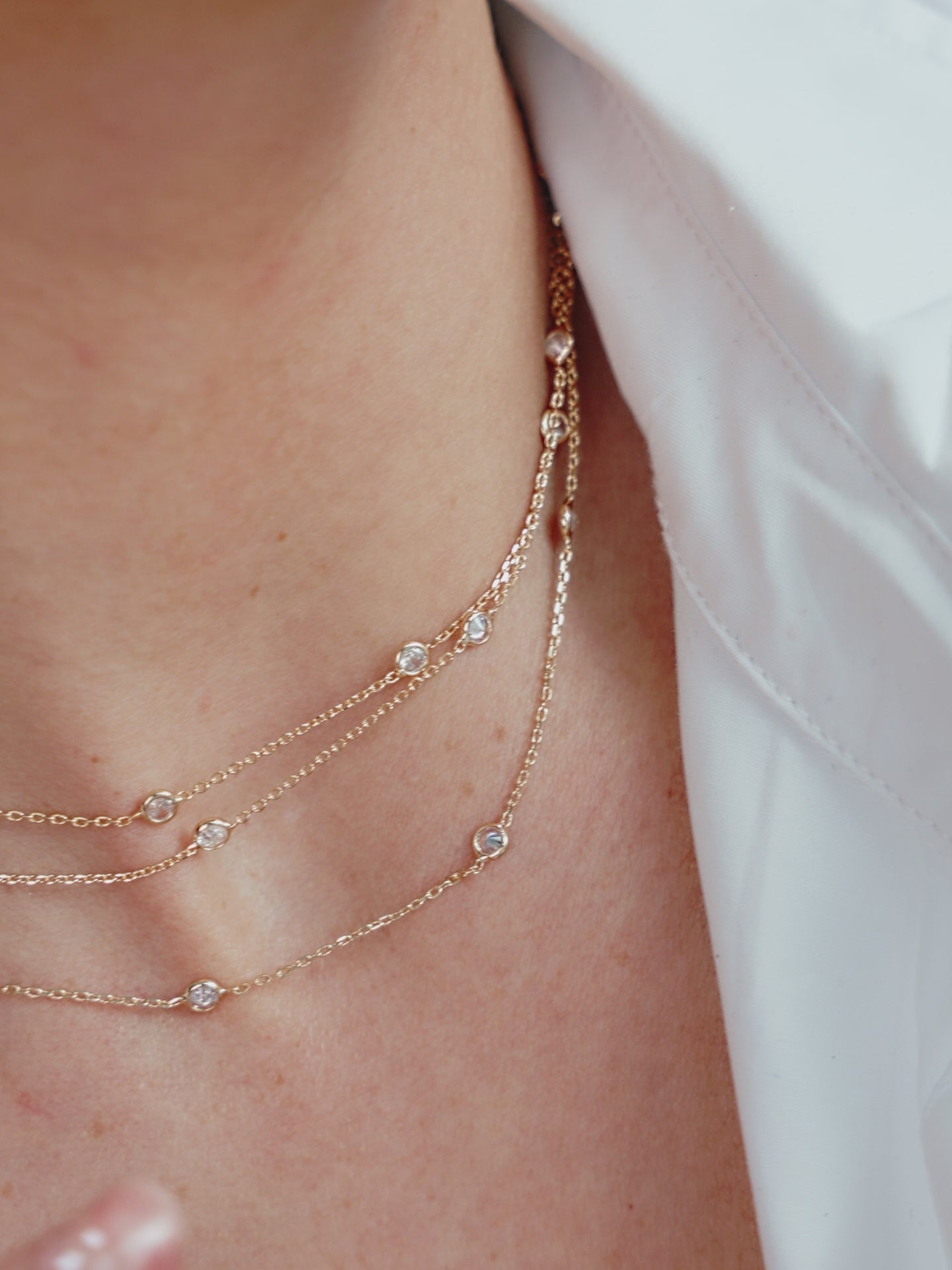 Perfect Crystal Dotted Layered Necklace on model in video