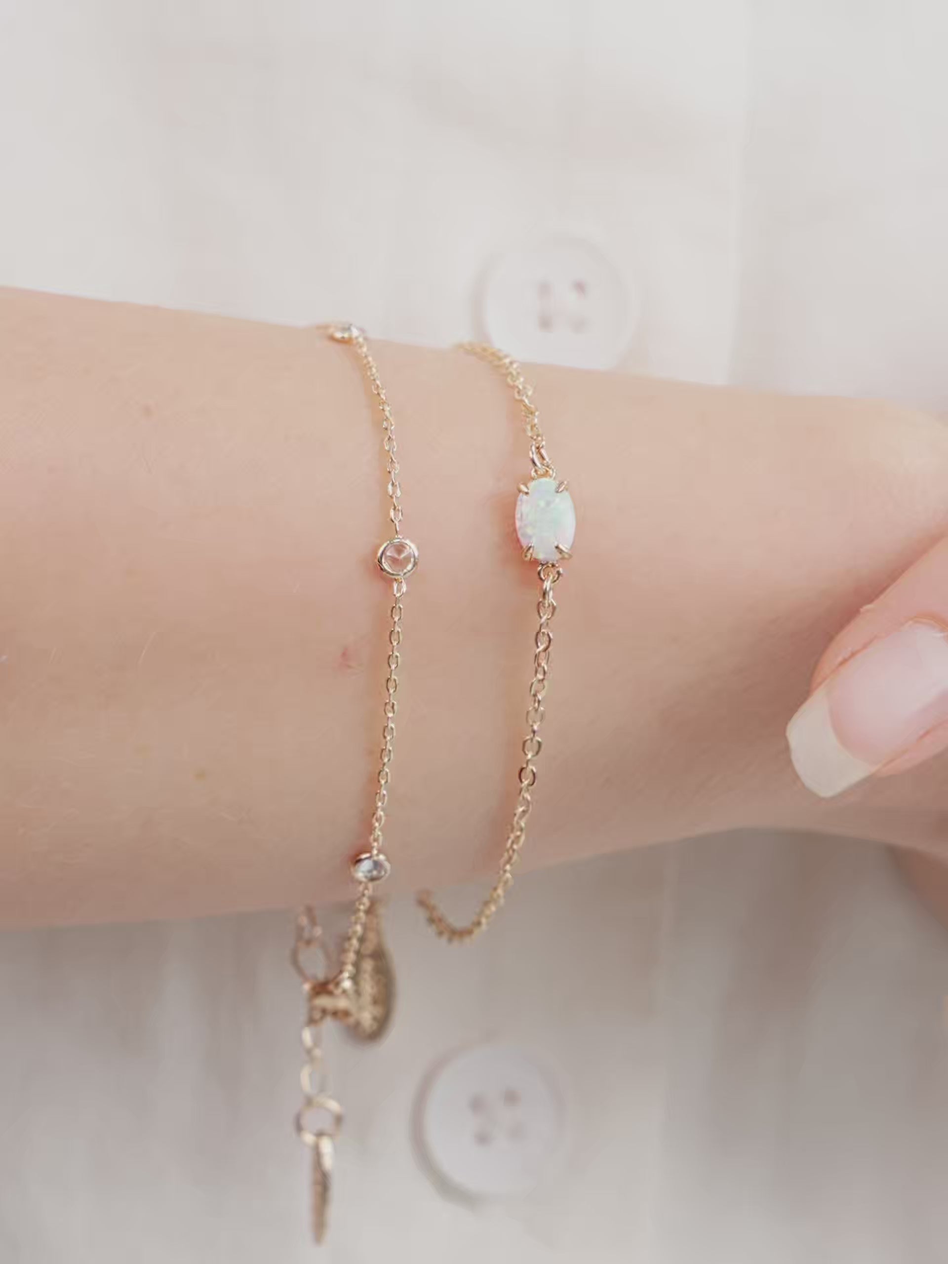 Dainty Bracelet Set with Extender Opal with 18k Gold Plating video
