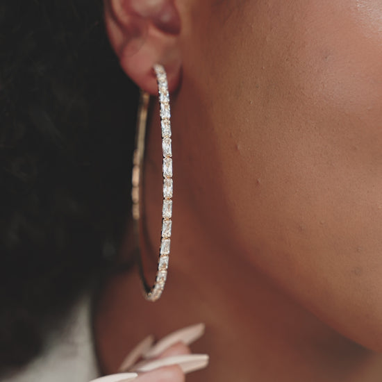 Crystal All Around Hoop Earrings on model in video
