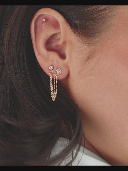 Double Piercing Chain Dangle Earrings on model in video