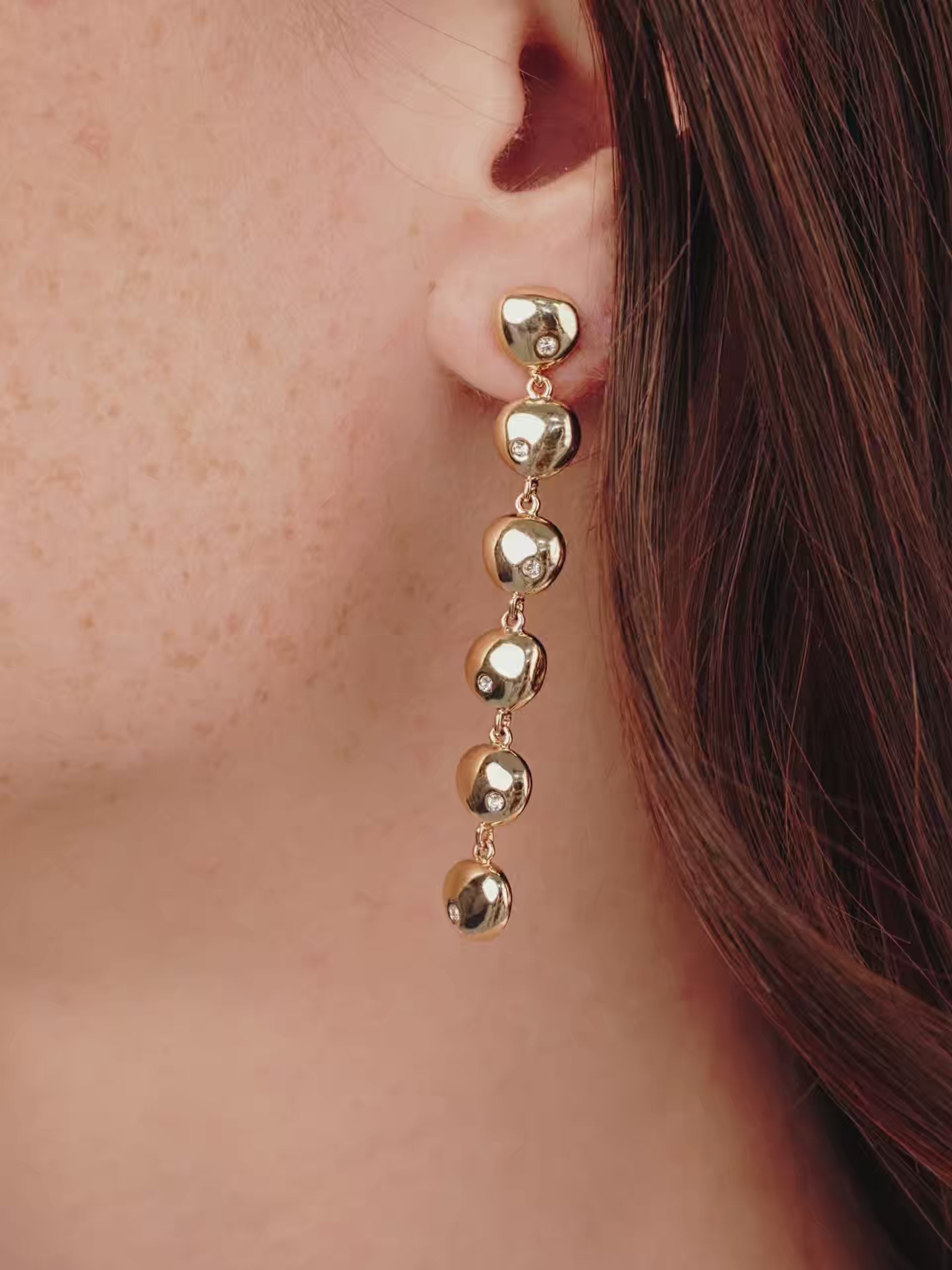 Polished Pebble Linear Dangle Earrings 18k Gold Plated video