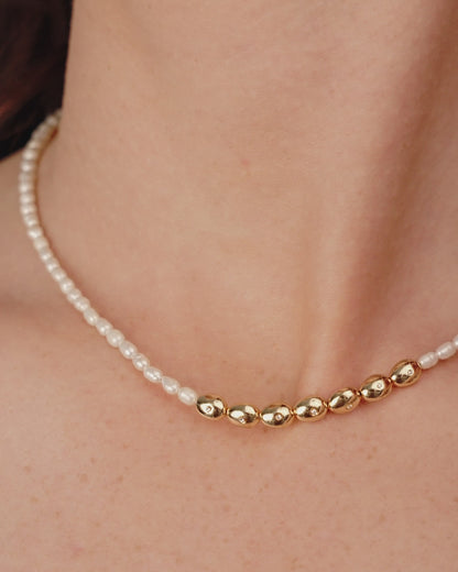 Freshwater Pearl Polished Pebble Beaded Necklace on model in video